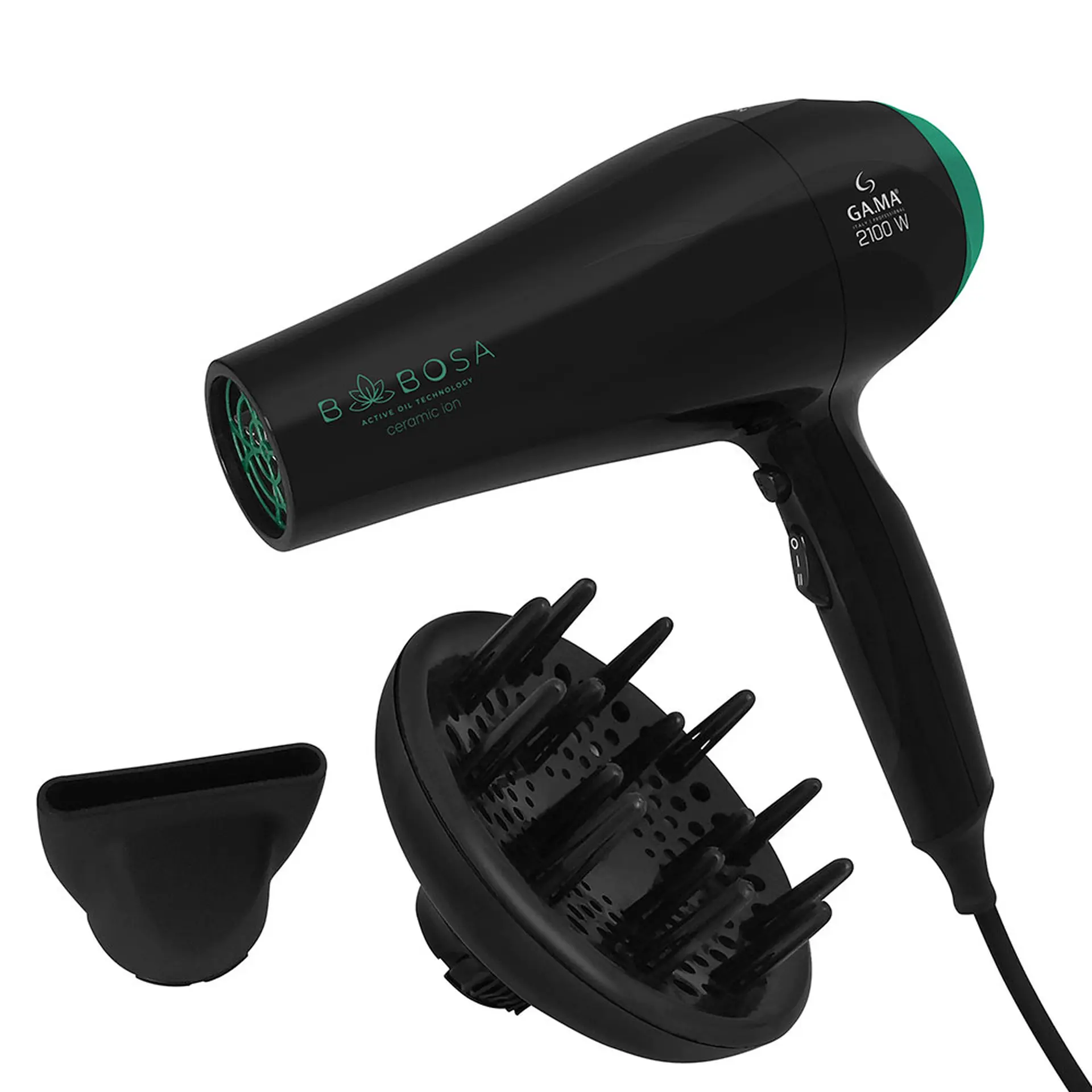 Secador de Cabelo Gama Babosa Ceramic Íon Antifrizz Motor AC Profissional - Preto/Verde - 110 Volts