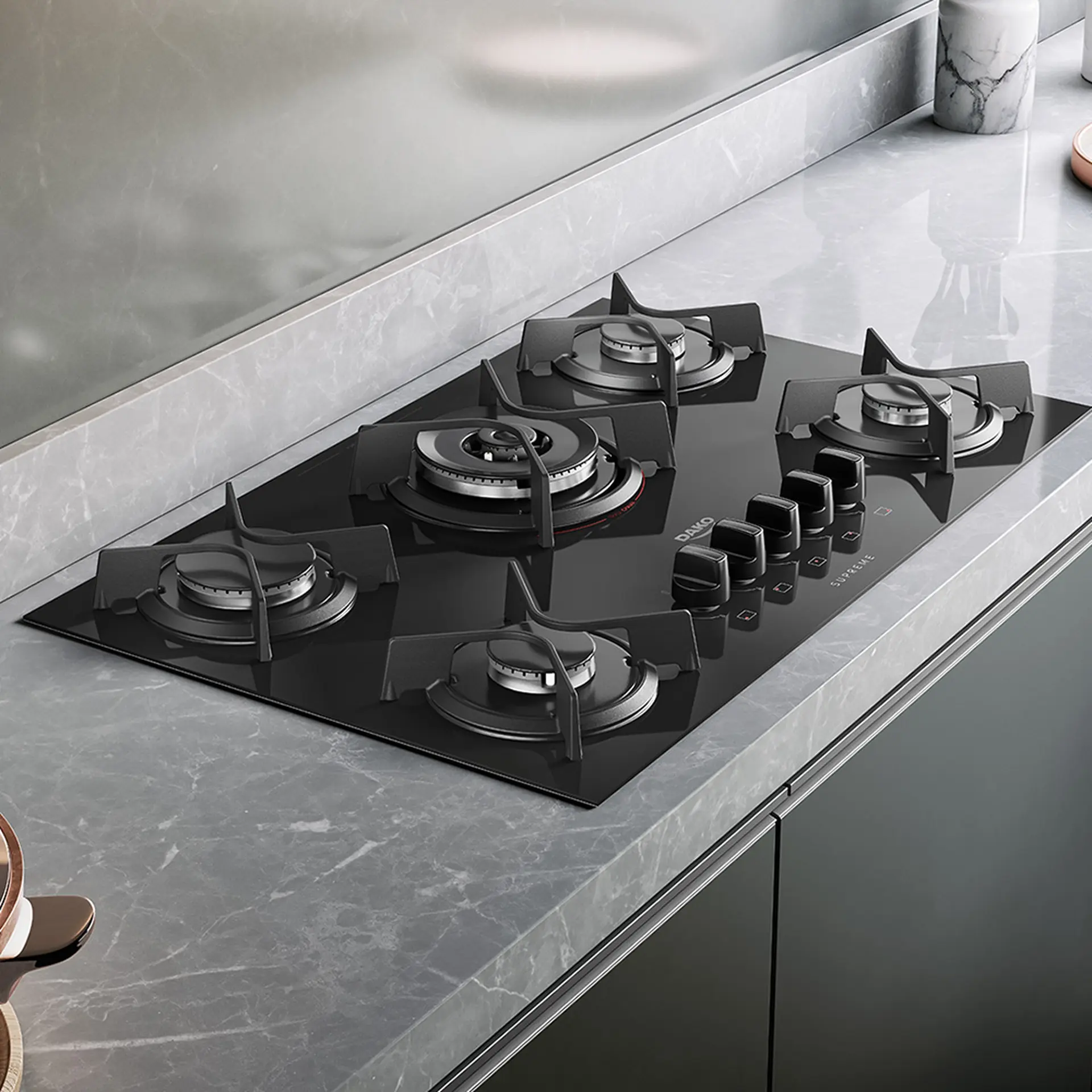 Cooktop Dako Supreme 5 Bocas Superautomático Mesa de Vidro Mega Chama - Preto - Bivolt