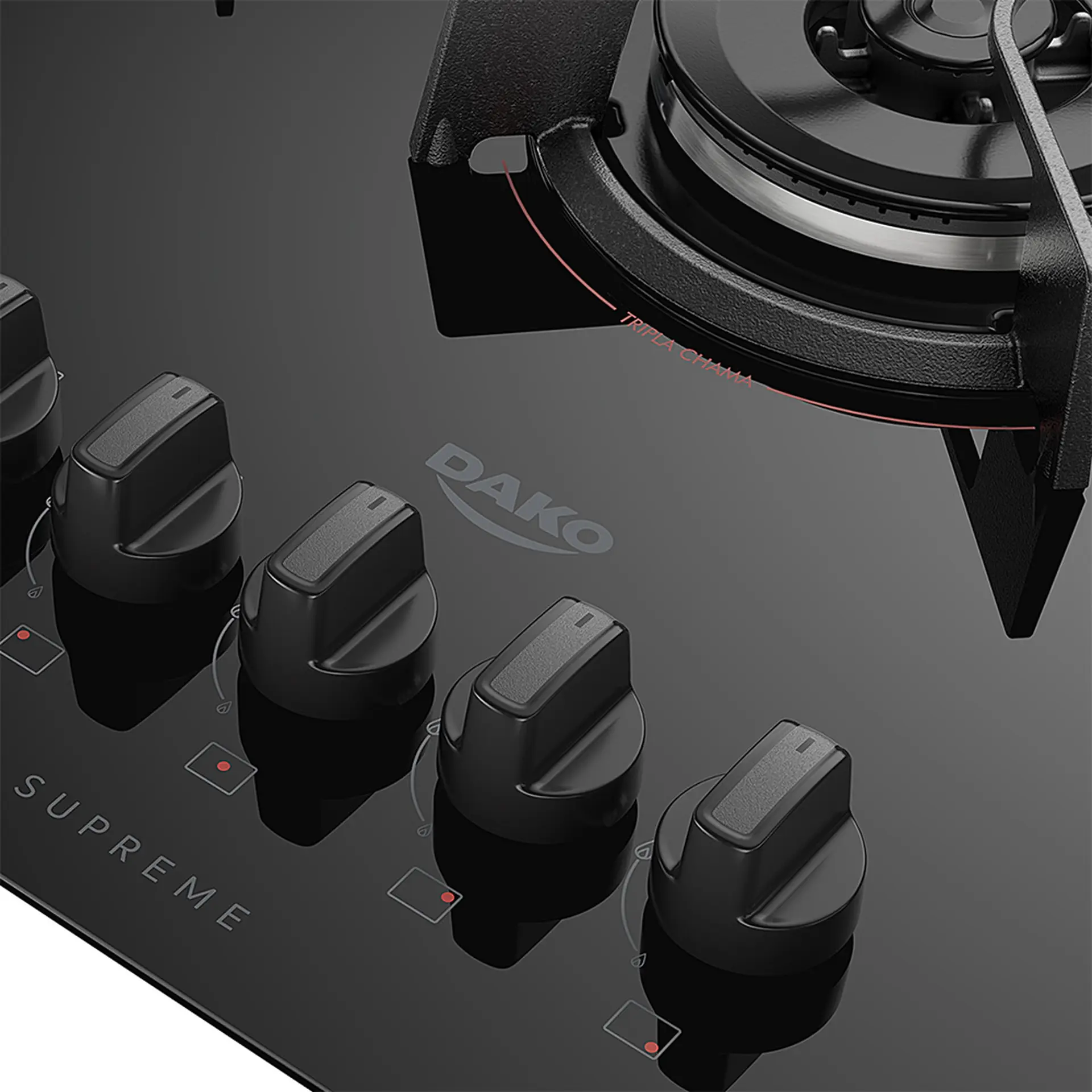 Cooktop Dako Supreme 5 Bocas Superautomático Mesa de Vidro Mega Chama - Preto - Bivolt