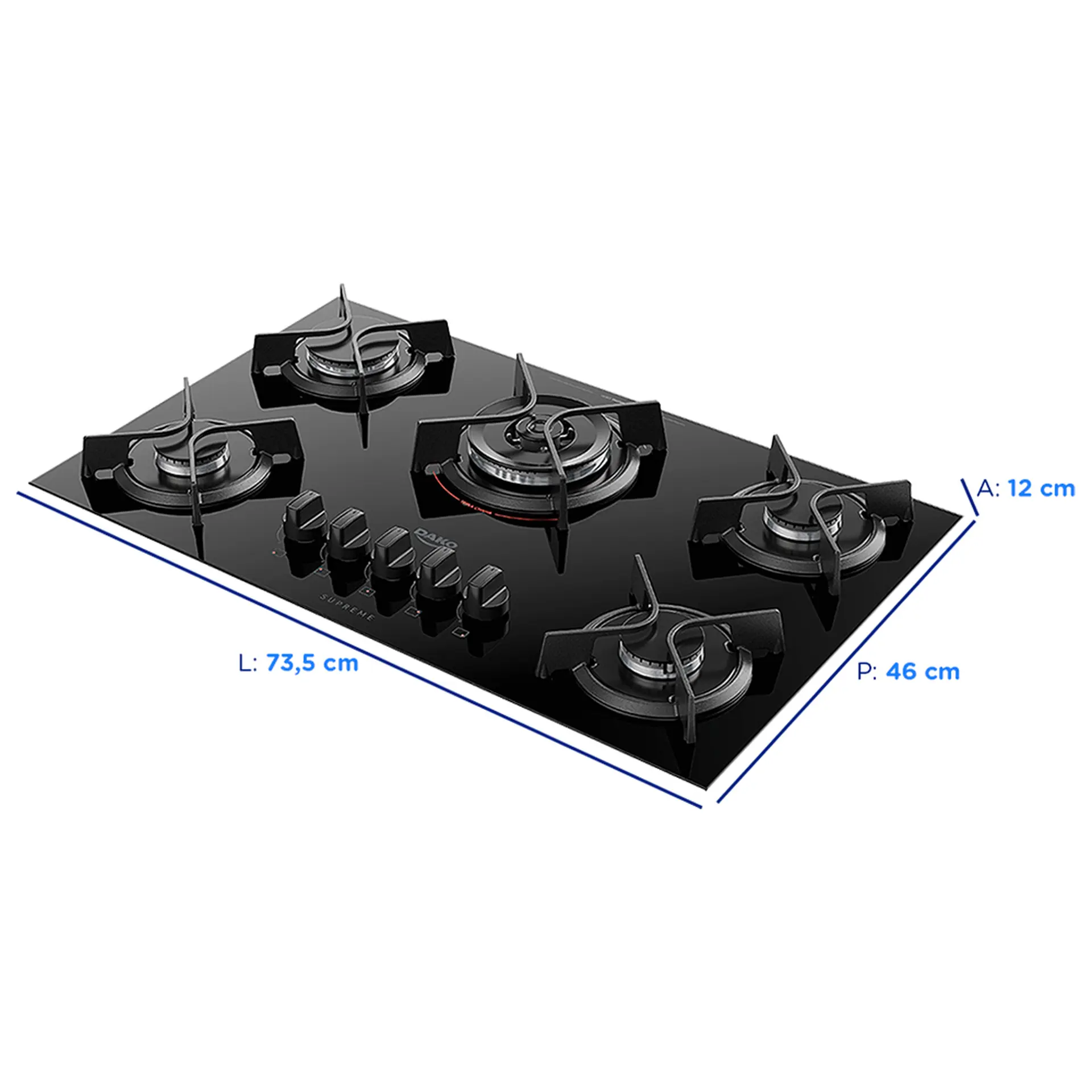 Cooktop Dako Supreme 5 Bocas Superautomático Mesa de Vidro Mega Chama - Preto - Bivolt