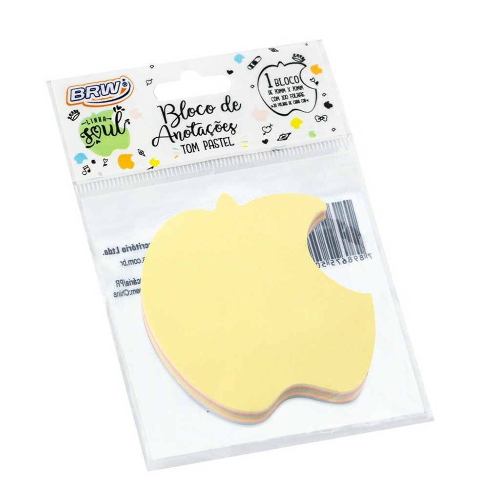 Bloco de Notas Adesivo 70x70mm com 1 Bloco de 100 Folhas 5 Cores Pastéis Soul Maçã - BRW - BA0006