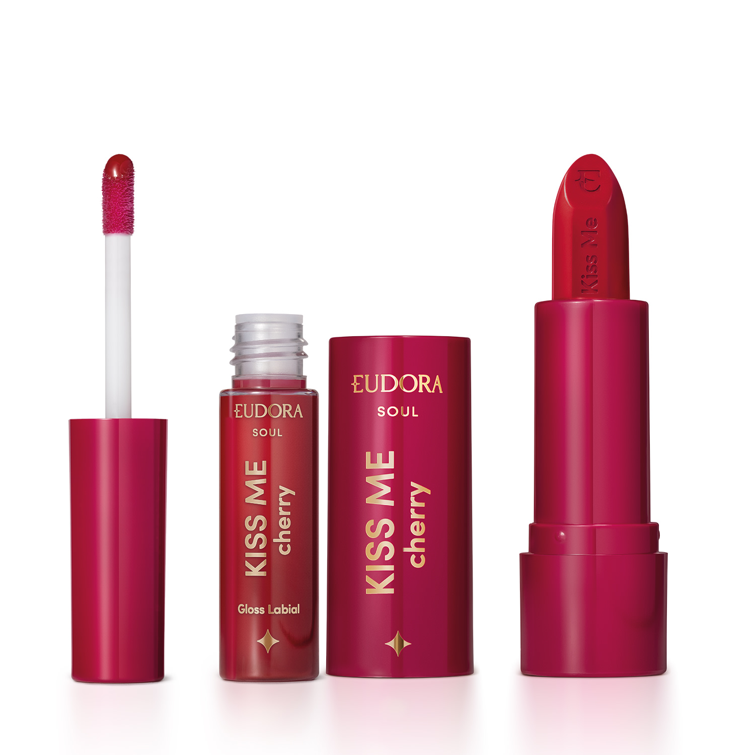 Combo Kiss Me Cherry: Batom Matte Vermelho Viciante 3,7g + Gloss Labial 5,5ml