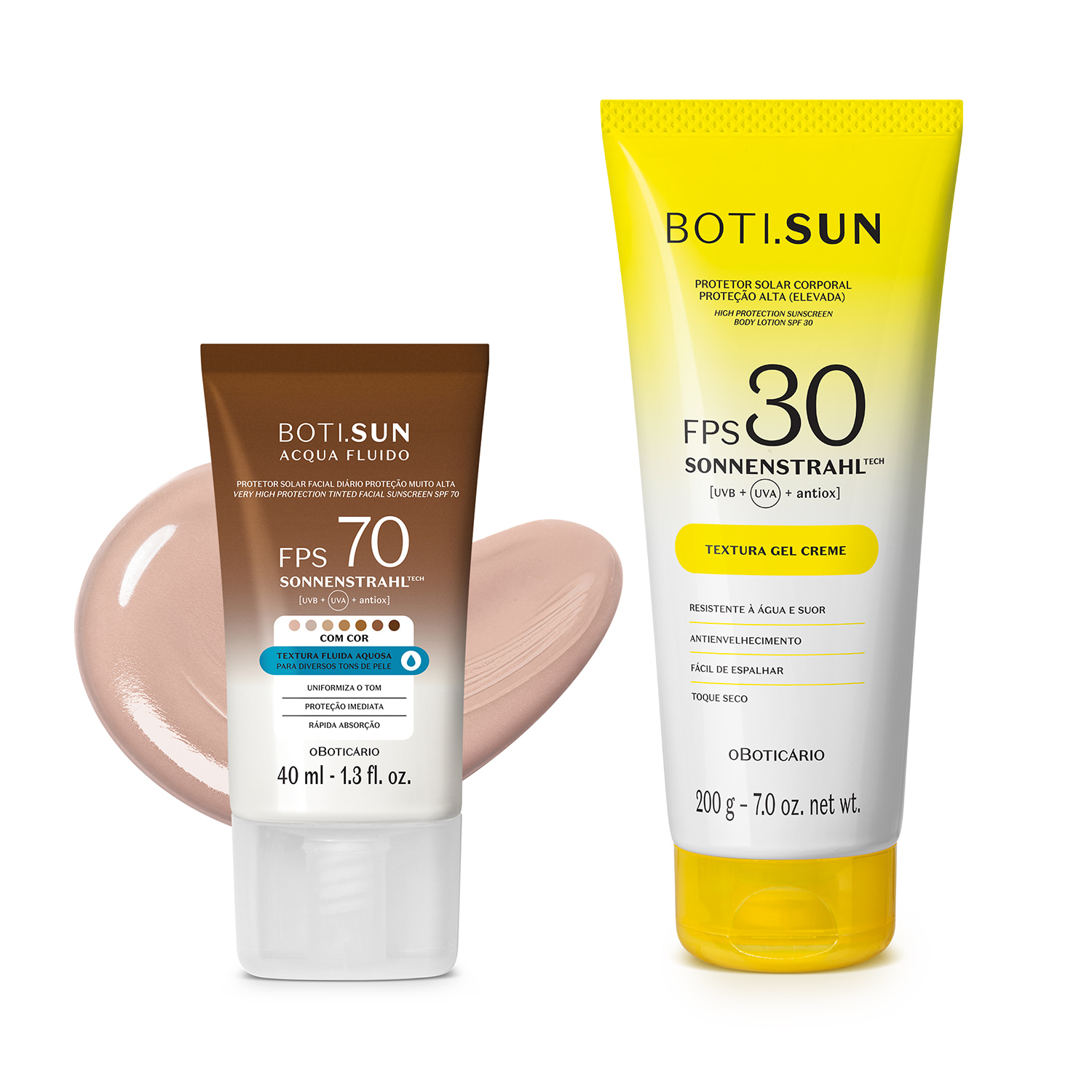 Combo Boti.Sun Protetor Solar: Facial com cor FPS70 Cor 01 200g + Corporal FPS30 200g