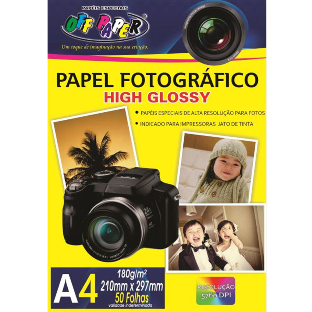 Papel Fotográfico Glossy A4 180 Gramas 50 Folhas Off Paper - 10059