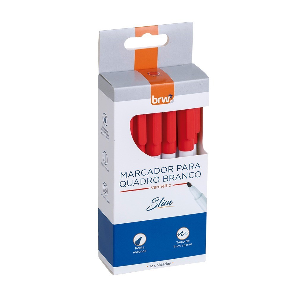 Caneta Quadro Branco 1 a 2mm Caixa 12 Unidades Vermelho BRW CA3103