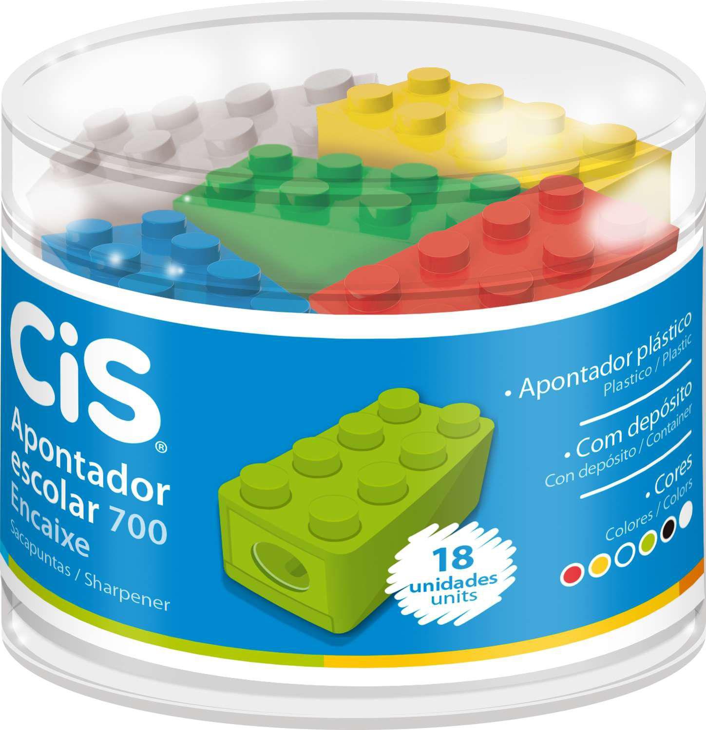 Apontador com Depósito CIS Escolar de Encaixe 700 Cores Sortidos Unidade