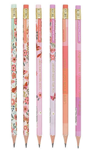 Lápis Preto HB Molin Borboletas com Borracha Unidade Sortido