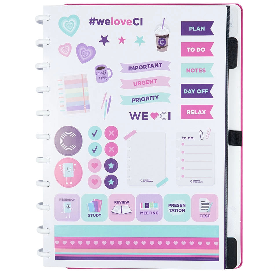 Caderno Inteligente Super Pink Grande 60 Folhas com Pauta e 20 Folhas Lisas
