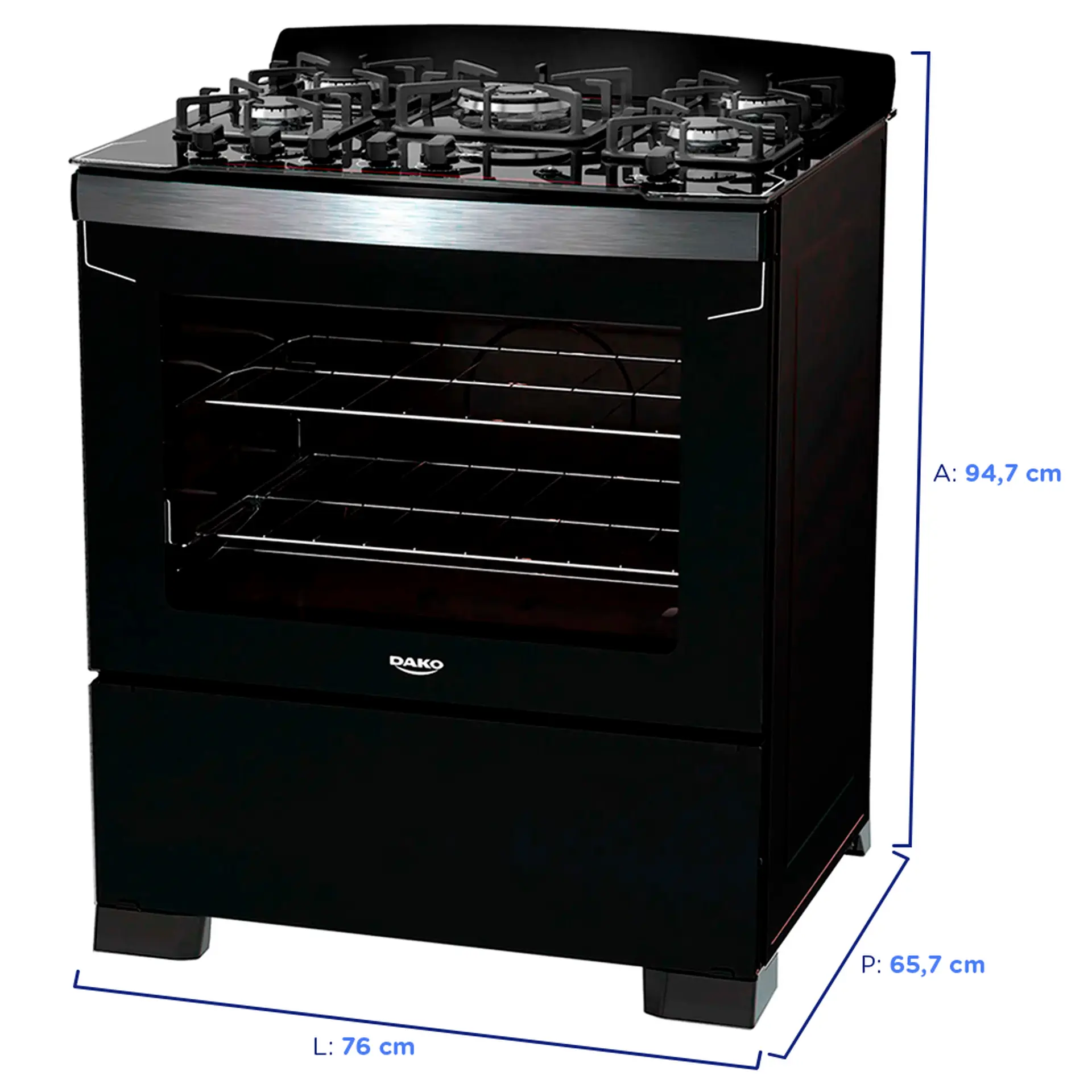 Fogão Dako Diplomata 5 Bocas Automático Mesa de Vidro Tripla Chama - Preto - Bivolt