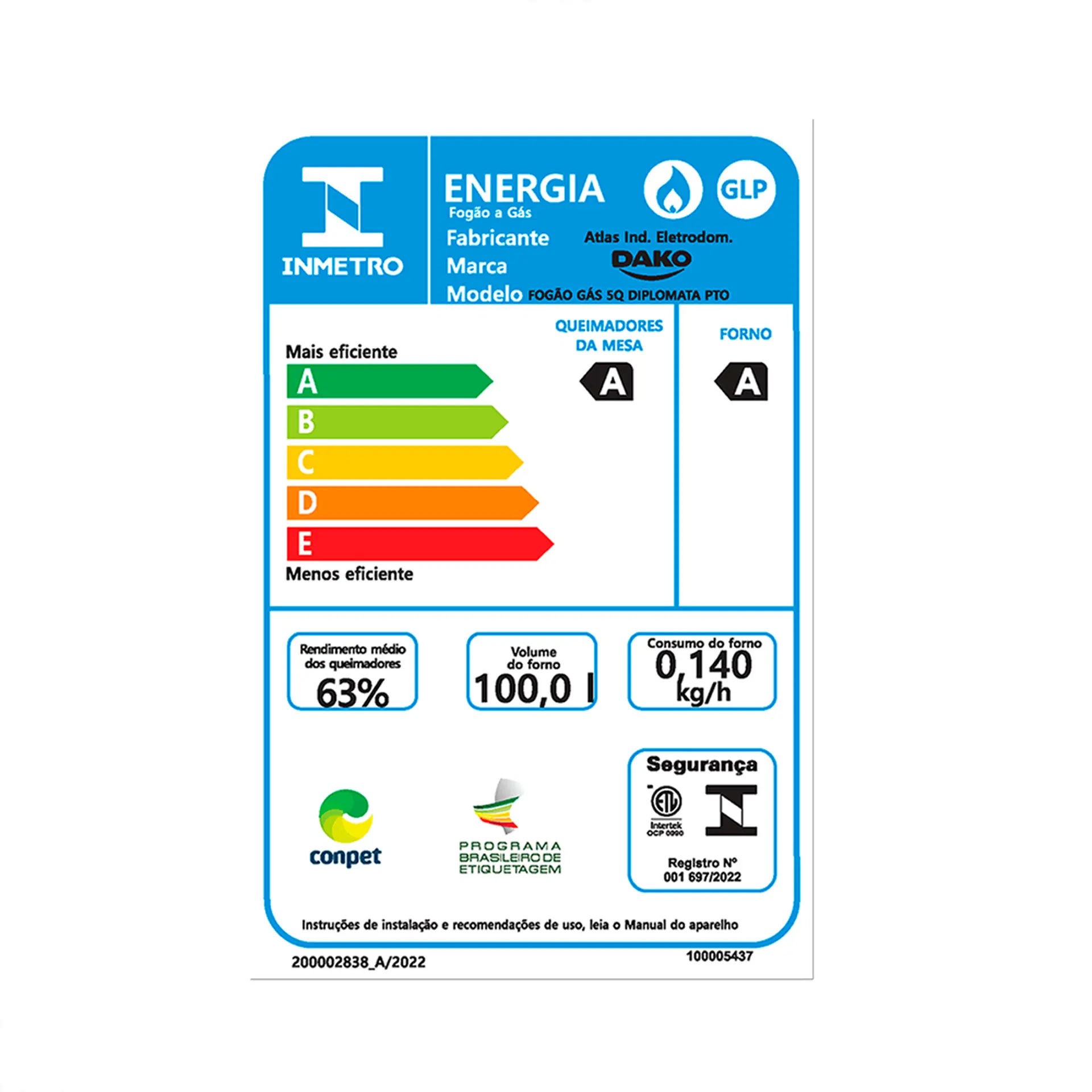 Fogão Dako Diplomata 5 Bocas Automático Mesa de Vidro Tripla Chama - Preto - Bivolt