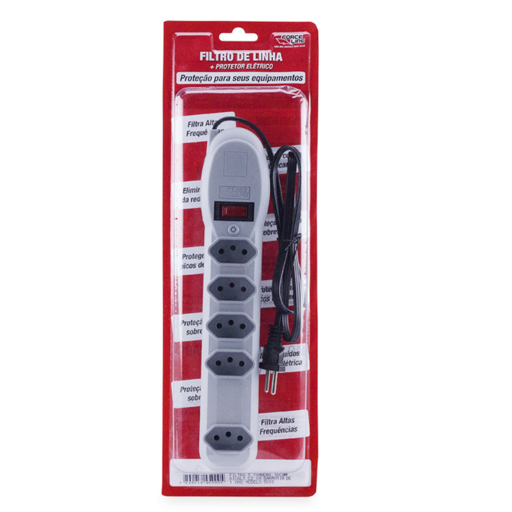 Filtro de Linha Force Line com 5 Tomadas 3 Pinos 3 Metros Cinza - 7200-CZ