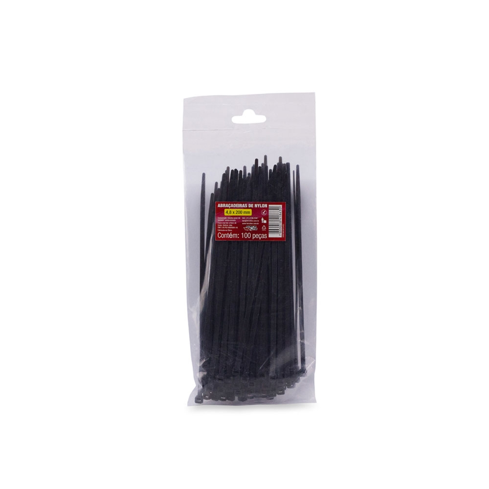 Abraçadeira Plástica Force Line 4,8 x 200mm Preto 100 Unidades