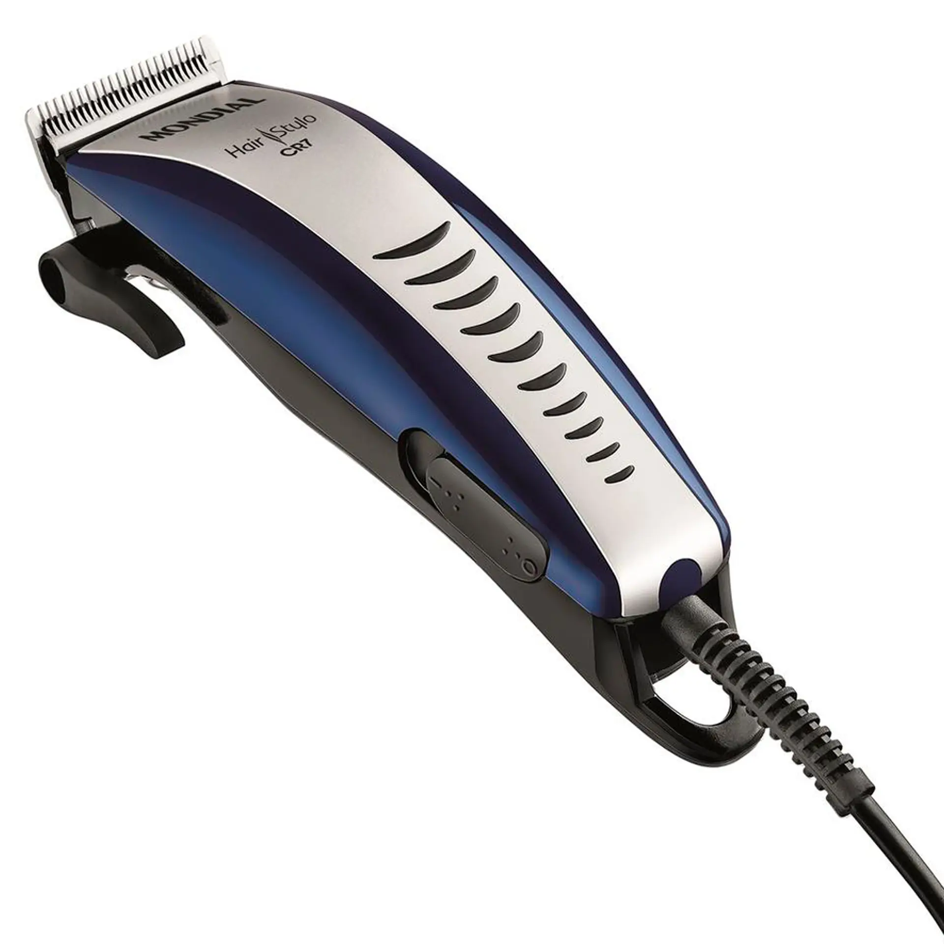 Máquina de Cortar Cabelo Mondial CR07 4 Pentes Com Fio - Azul/Prata - 110 Volts