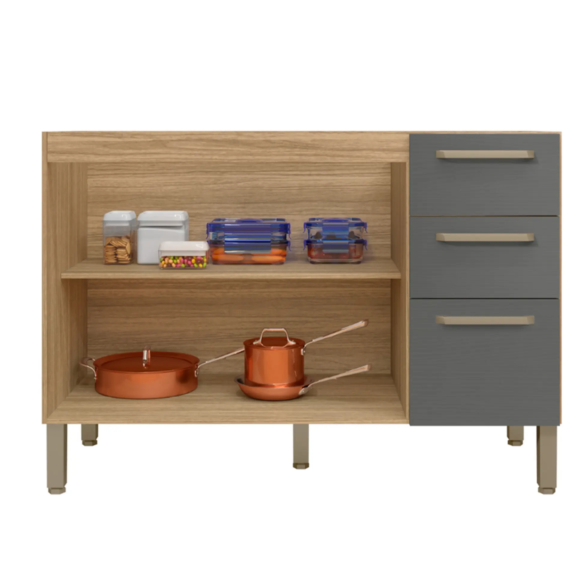Cozinha Modulada 4 Peças 12 Portas 2 Gavetas Versalhes Kit's Paraná - Freijo gris