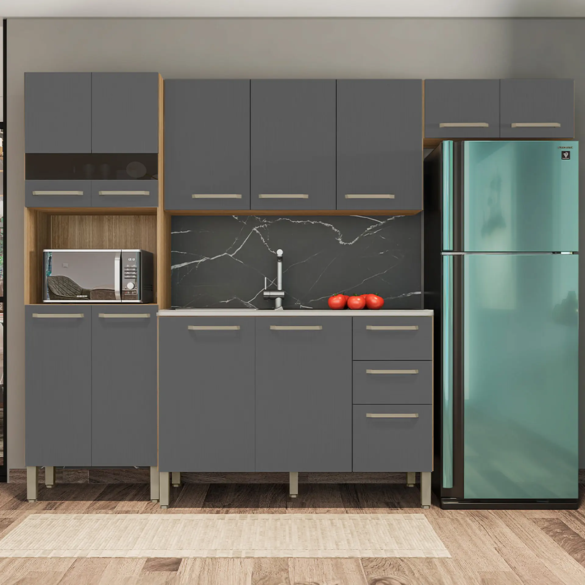 Cozinha Modulada 4 Peças 12 Portas 2 Gavetas Versalhes Kit's Paraná - Freijo gris