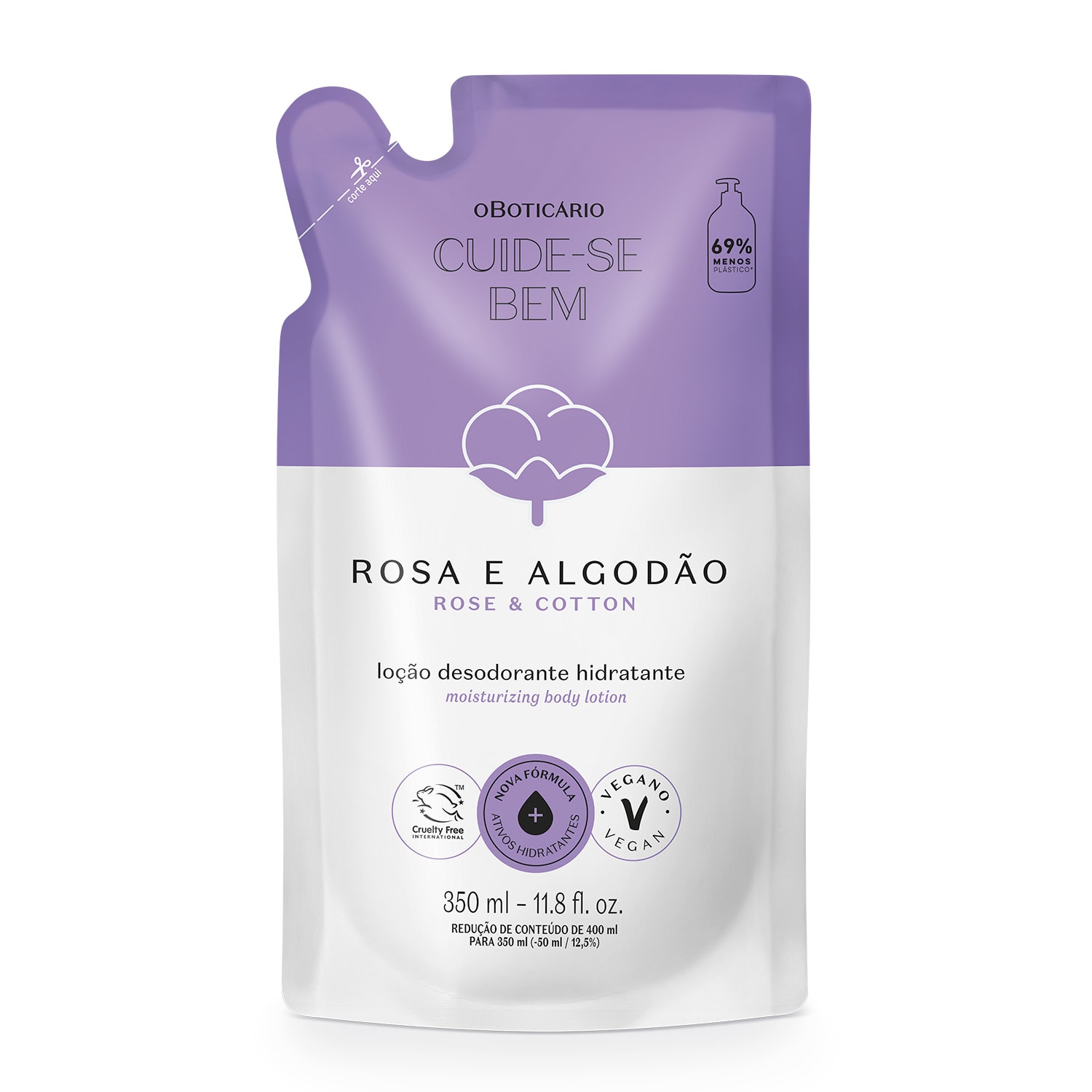 Combo Cuide-se Bem: Loção Corporal Nuvem 400ml + Refil Rosa e Algodão 350ml