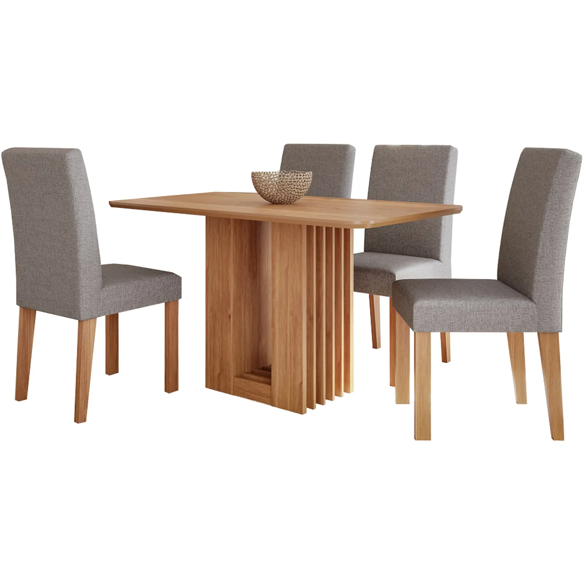Conjunto de mesa 4 Cadeiras Tampo MDF com Assento Estofado Cimol - Linho Cinza/Grafite