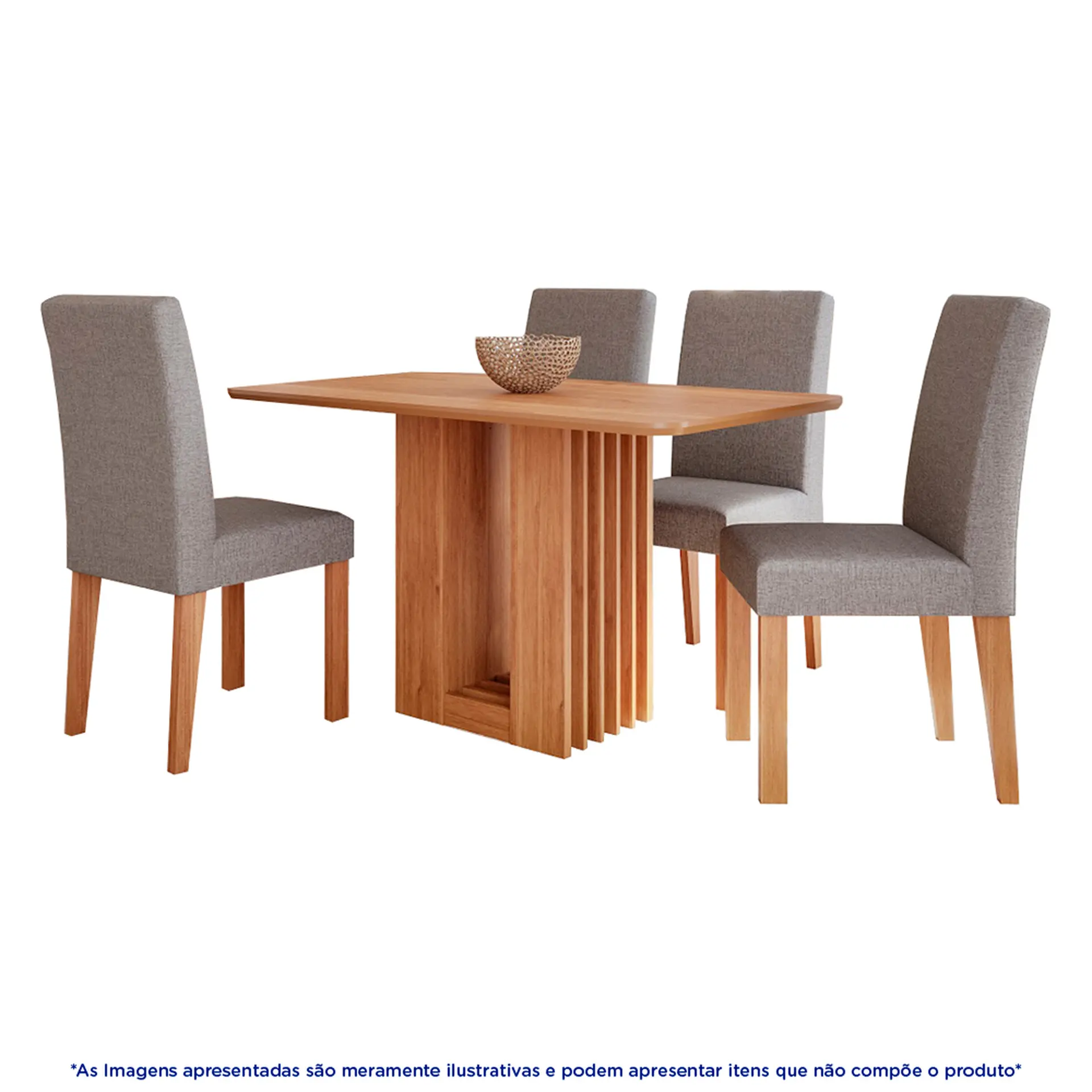 Conjunto de mesa 4 Cadeiras Tampo MDF com Assento Estofado Cimol - Linho Cinza/Grafite