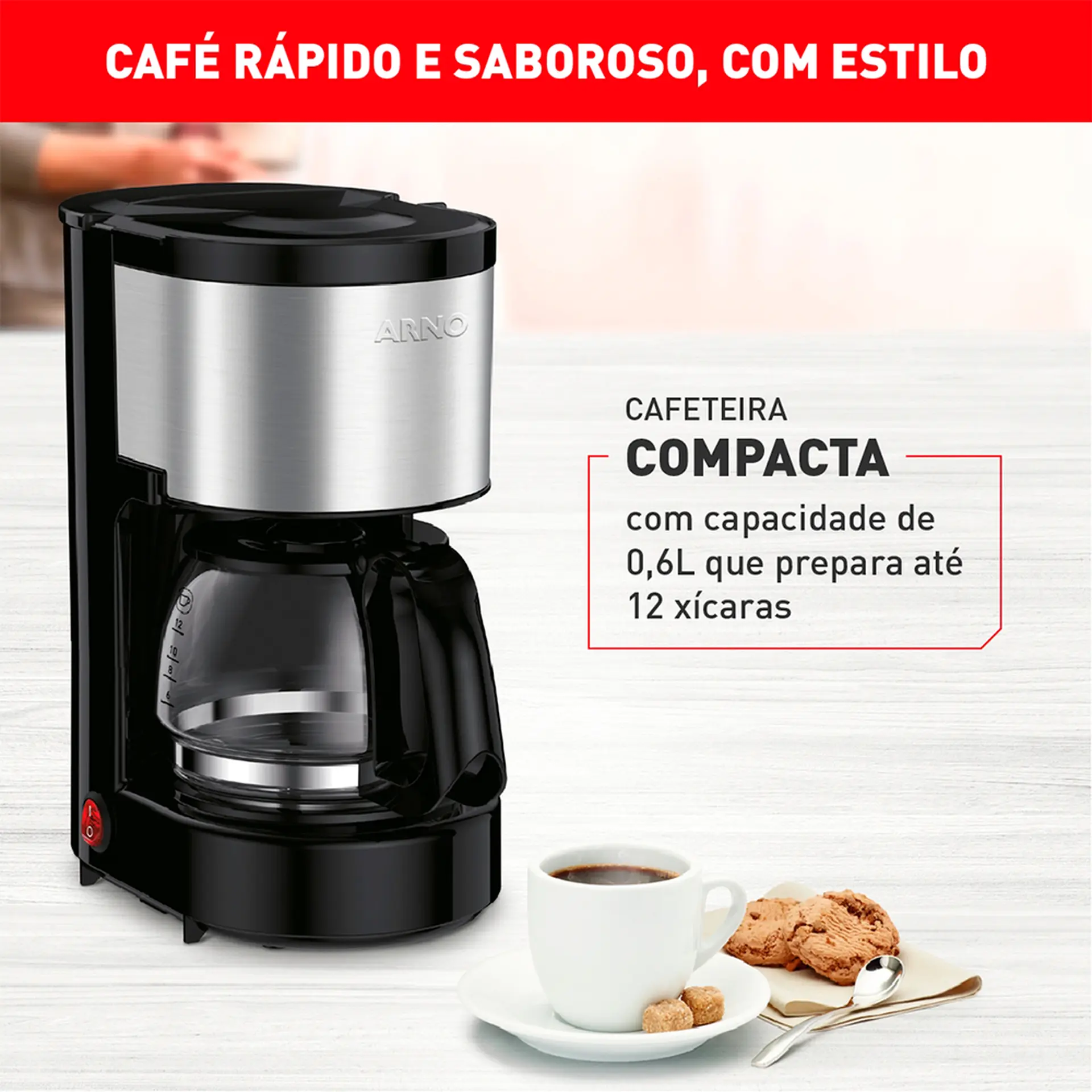 Cafeteria Elétrica Arno Filtro Perfectta CFPI 0,6L - Preto/Inox - 110 Volts
