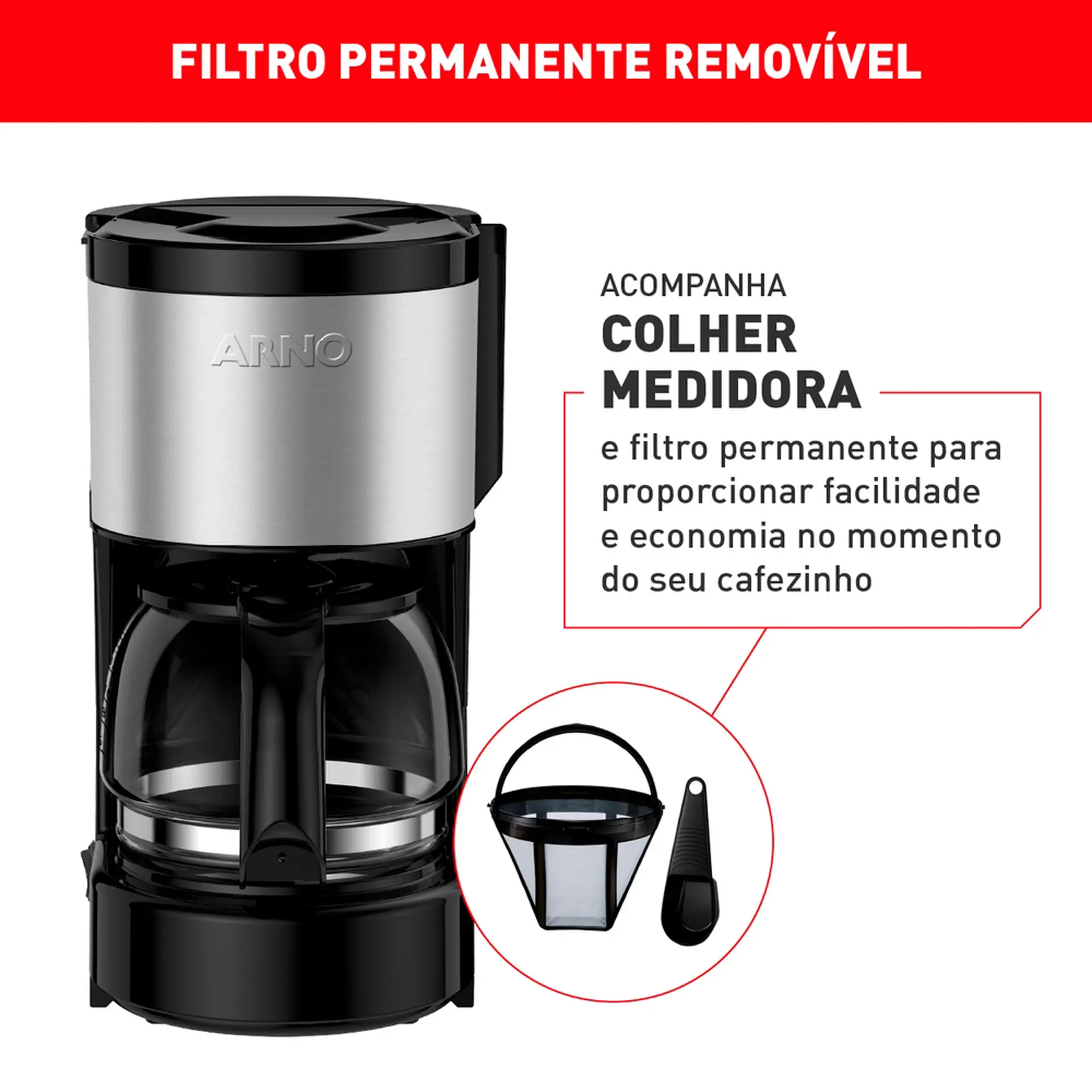 Cafeteria Elétrica Arno Filtro Perfectta CFPI 0,6L - Preto/Inox - 110 Volts