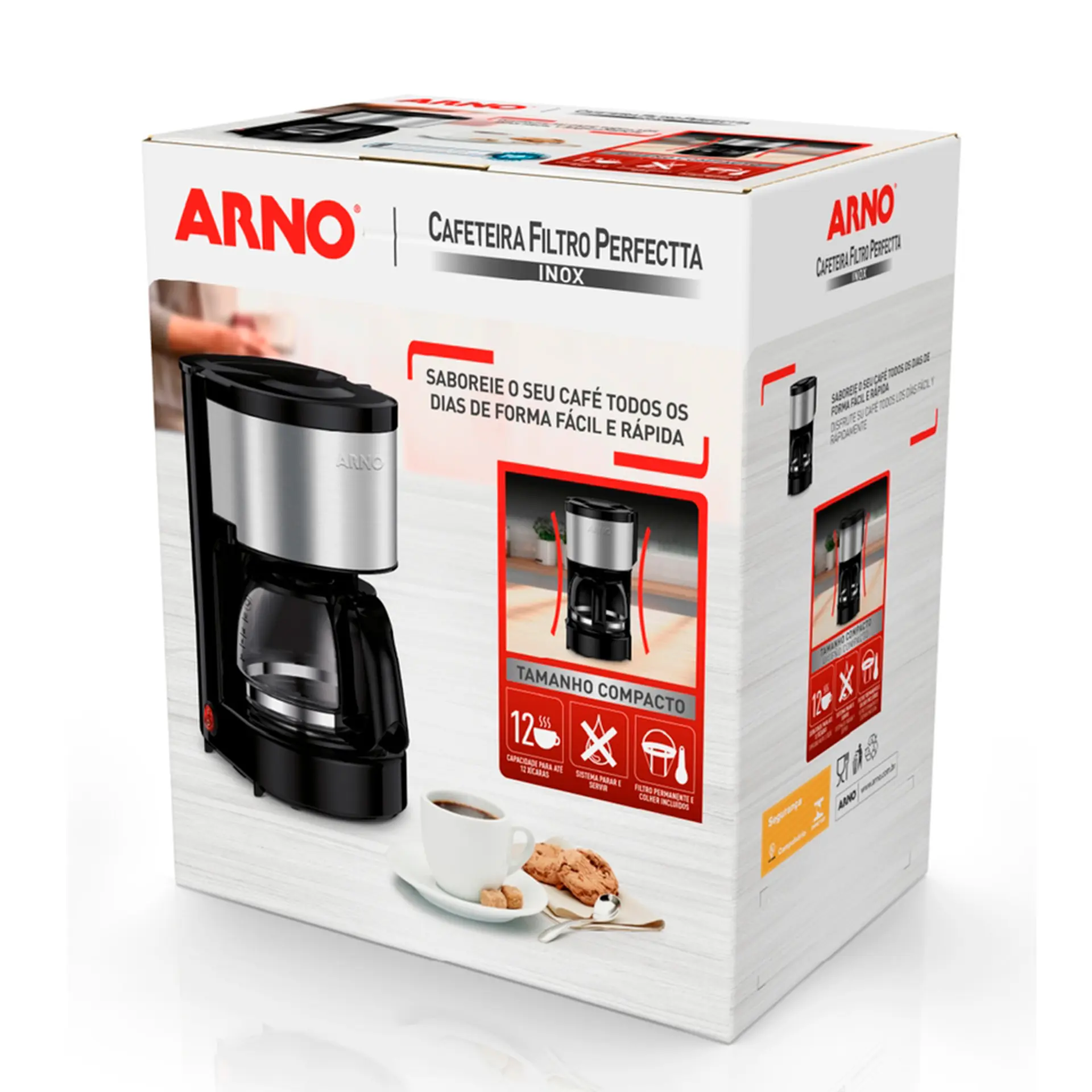 Cafeteria Elétrica Arno Filtro Perfectta CFPI 0,6L - Preto/Inox - 110 Volts