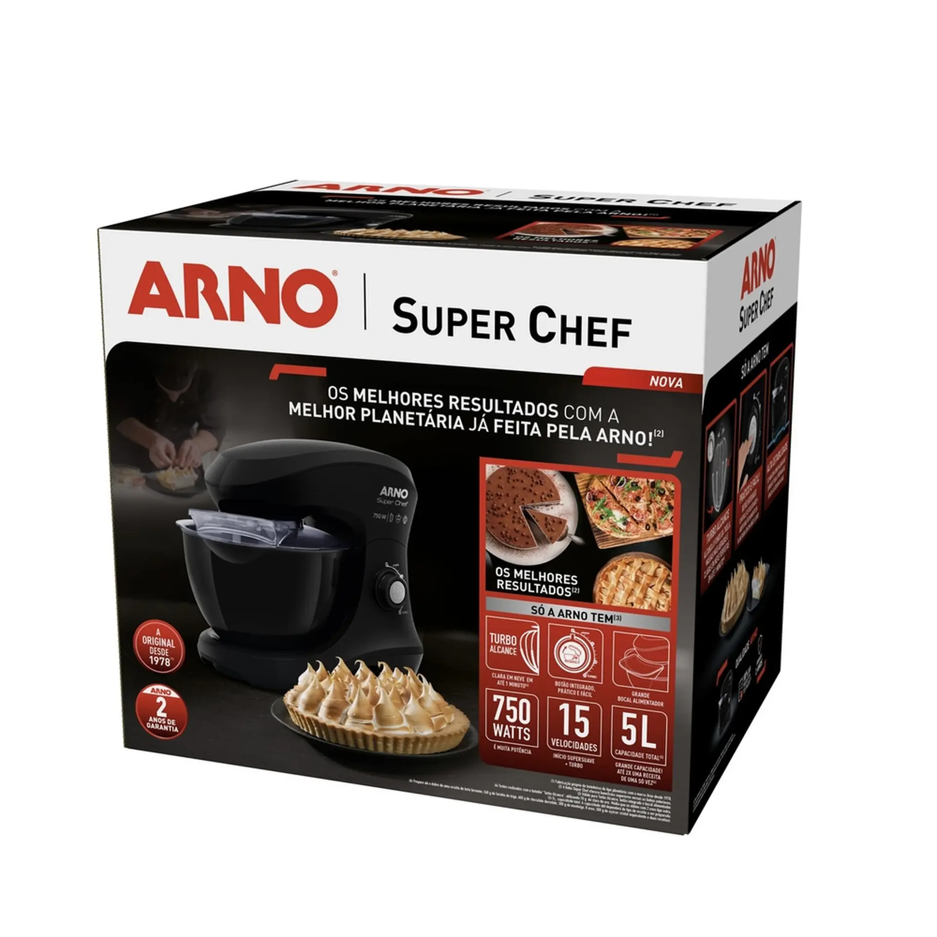 Batedeira Planetária Arno Super Chef 15 Velocidades 750W 1 Tigela - Preto - 110 Volts