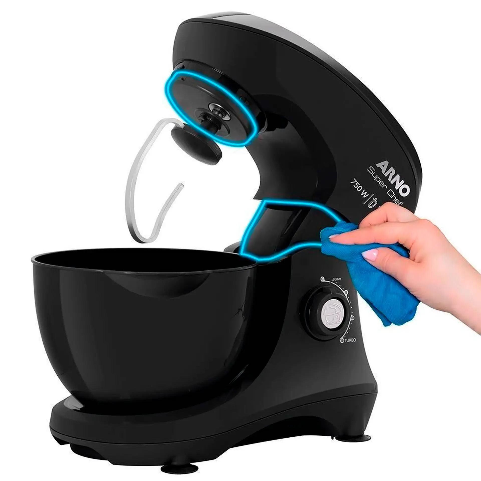 Batedeira Planetária Arno Super Chef 15 Velocidades 750W 1 Tigela - Preto - 110 Volts