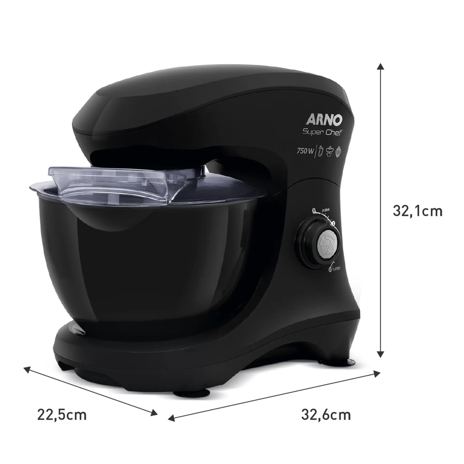 Batedeira Planetária Arno Super Chef 15 Velocidades 750W 1 Tigela - Preto - 110 Volts