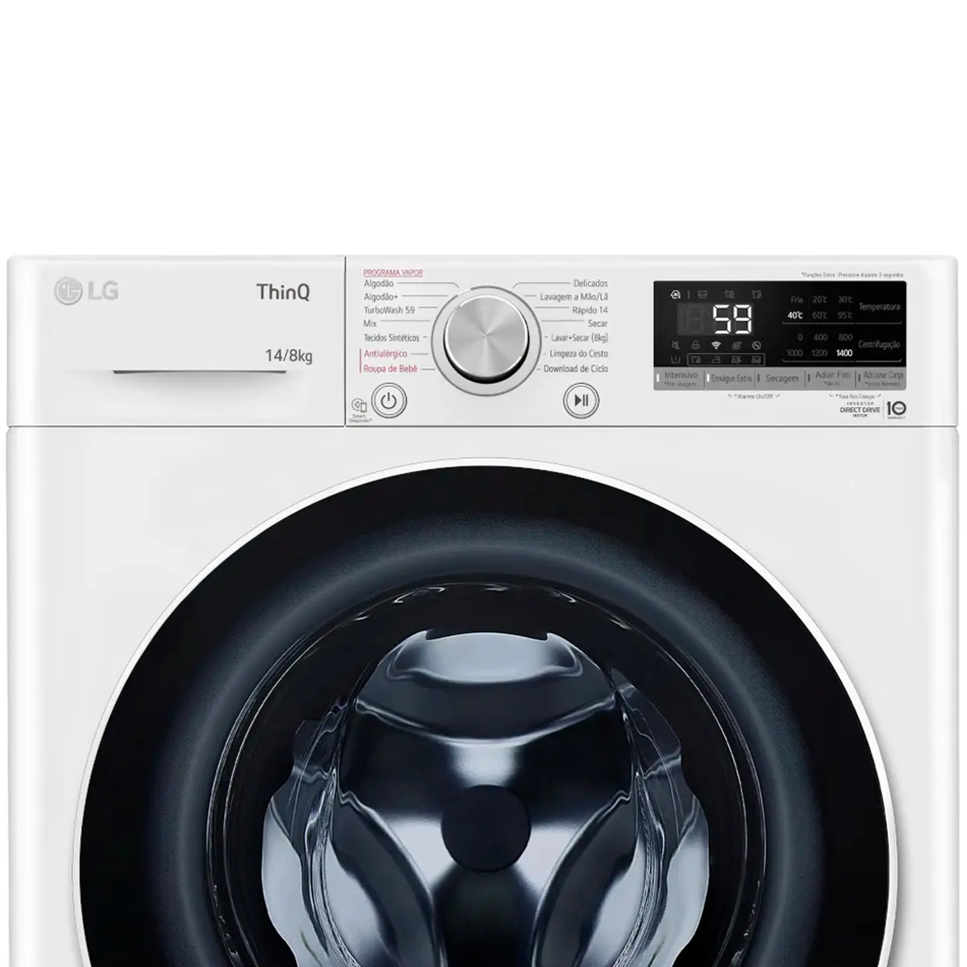 Lava e Seca Smart LG VC4 Com inteligência Artificial 14kg Cesto Inox CV5014WC4 - Branco - 110 Volts