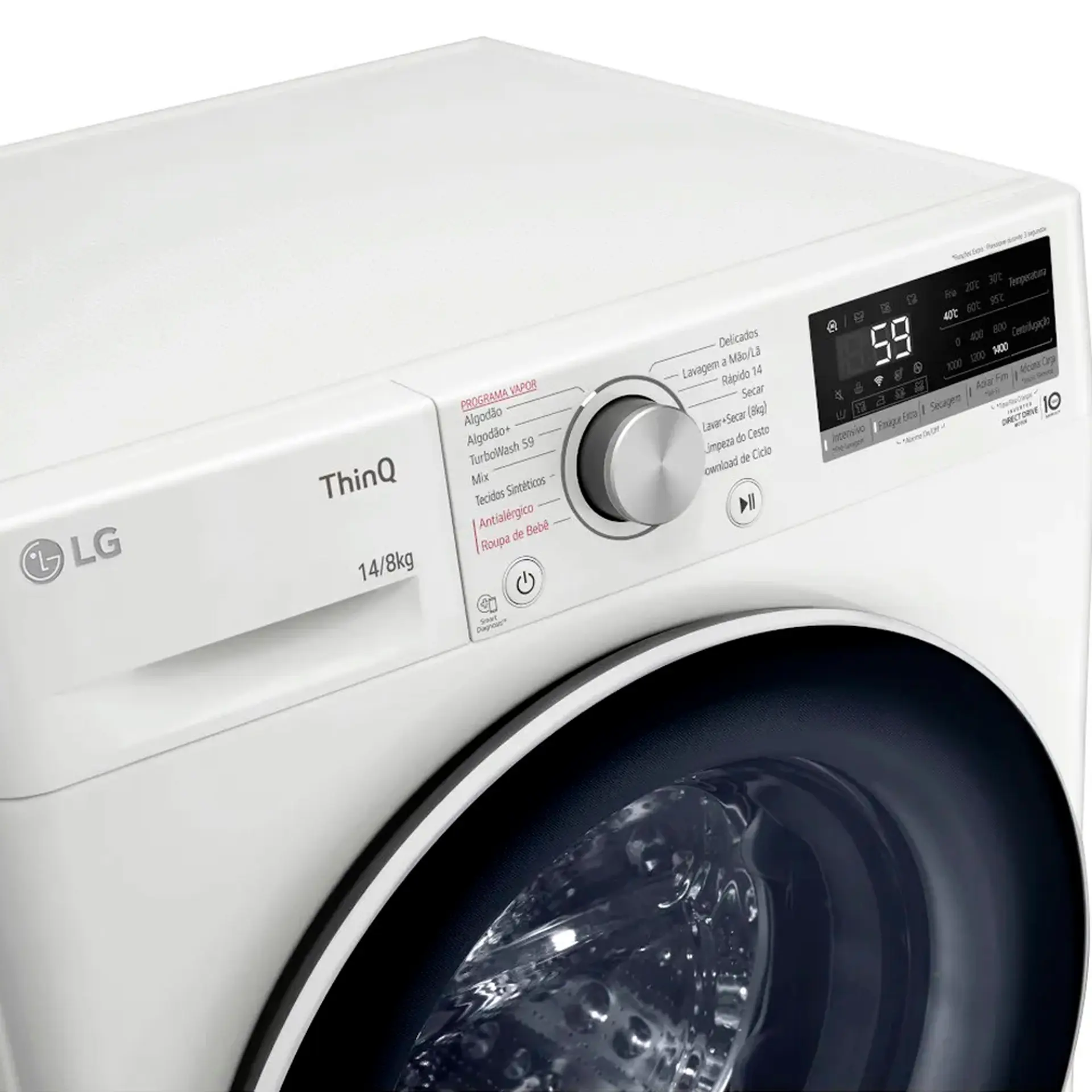 Lava e Seca Smart LG VC4 Com inteligência Artificial 14kg Cesto Inox CV5014WC4 - Branco - 110 Volts