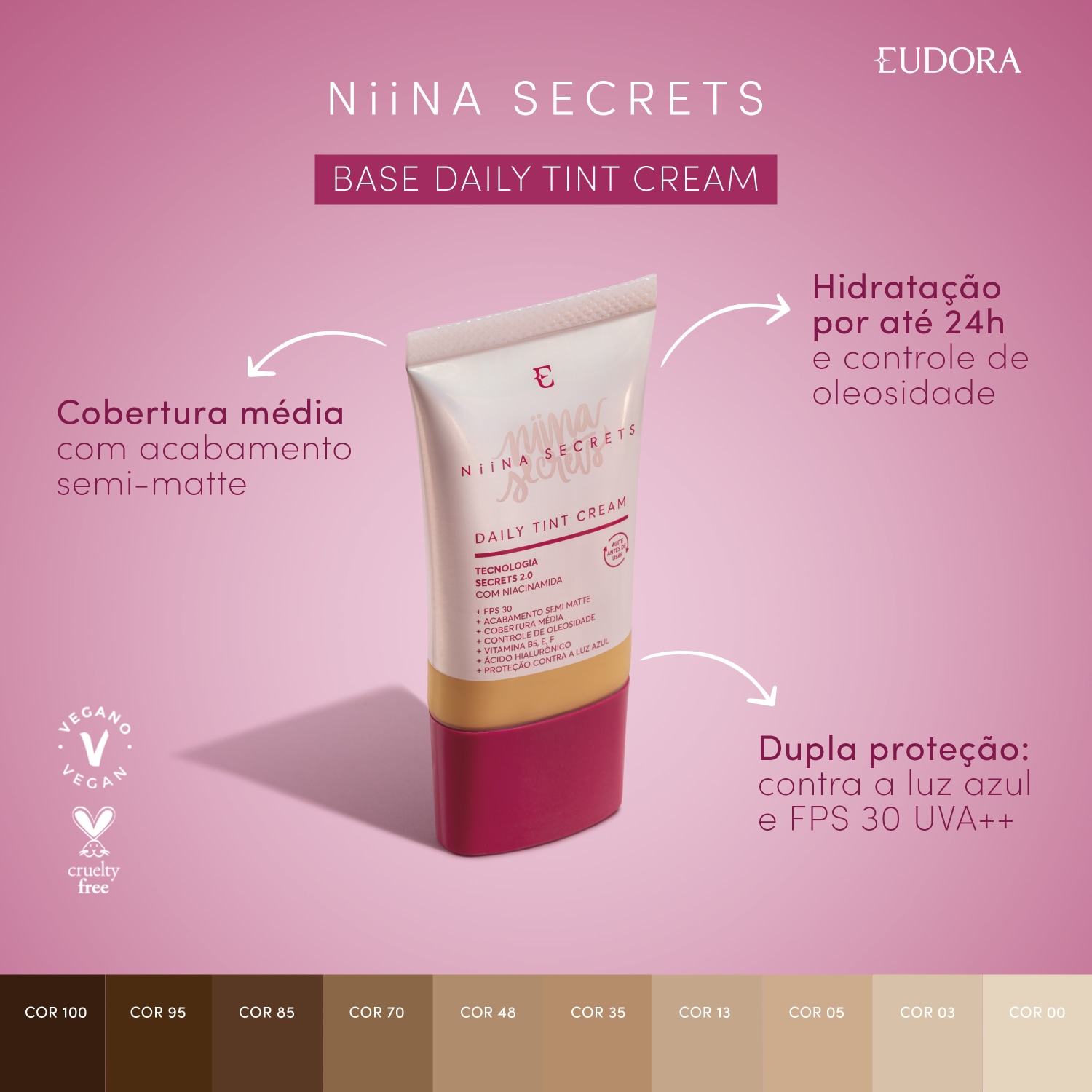 Base Líquida Daily Tint Cream Niina Secrets Cor 48 25ml