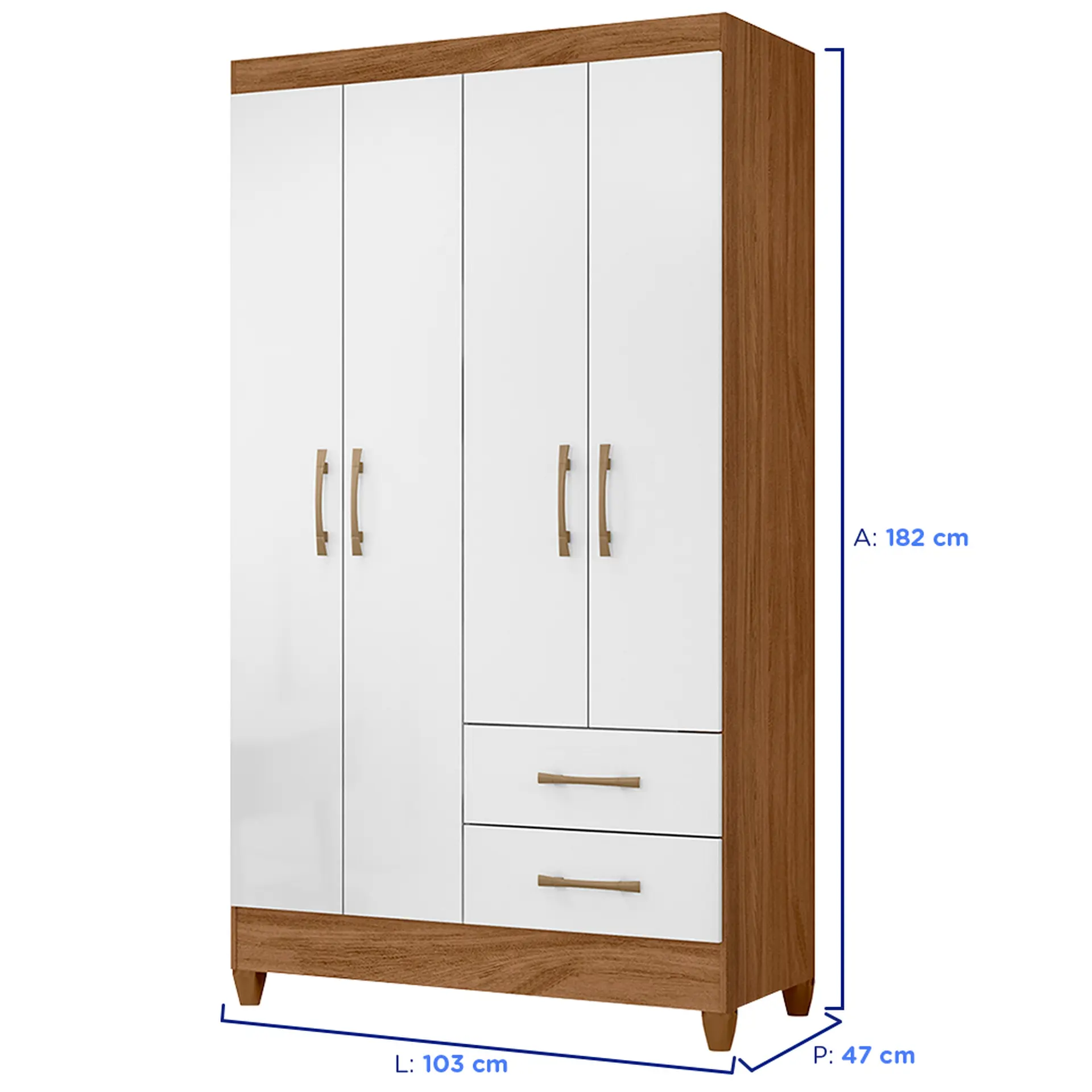 Guarda-Roupa Solteiro 4 Portas Bater 2 Gavetas Chile Moval - Naturale/branco