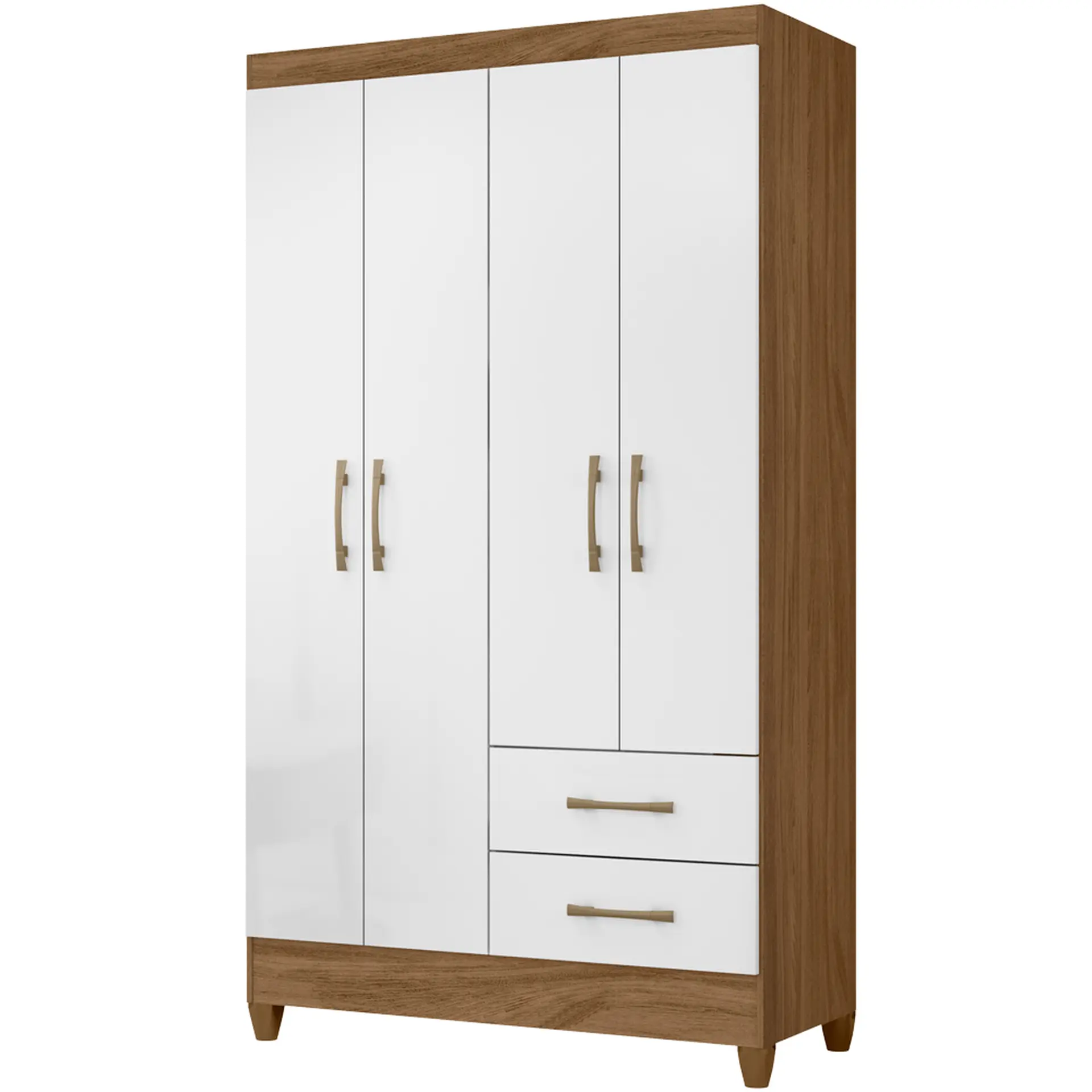 Guarda-Roupa Solteiro 4 Portas Bater 2 Gavetas Chile Moval - Naturale/branco