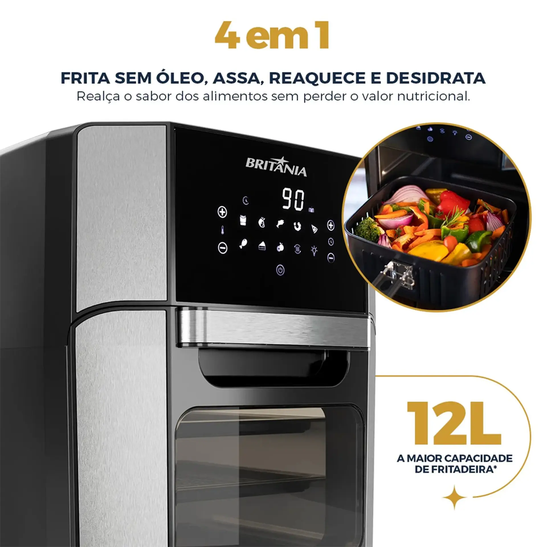 Fritadeira Elétrica Britânia Oven BFR2100 12L 1800W 2 em 1 - Preto - 110 Volts