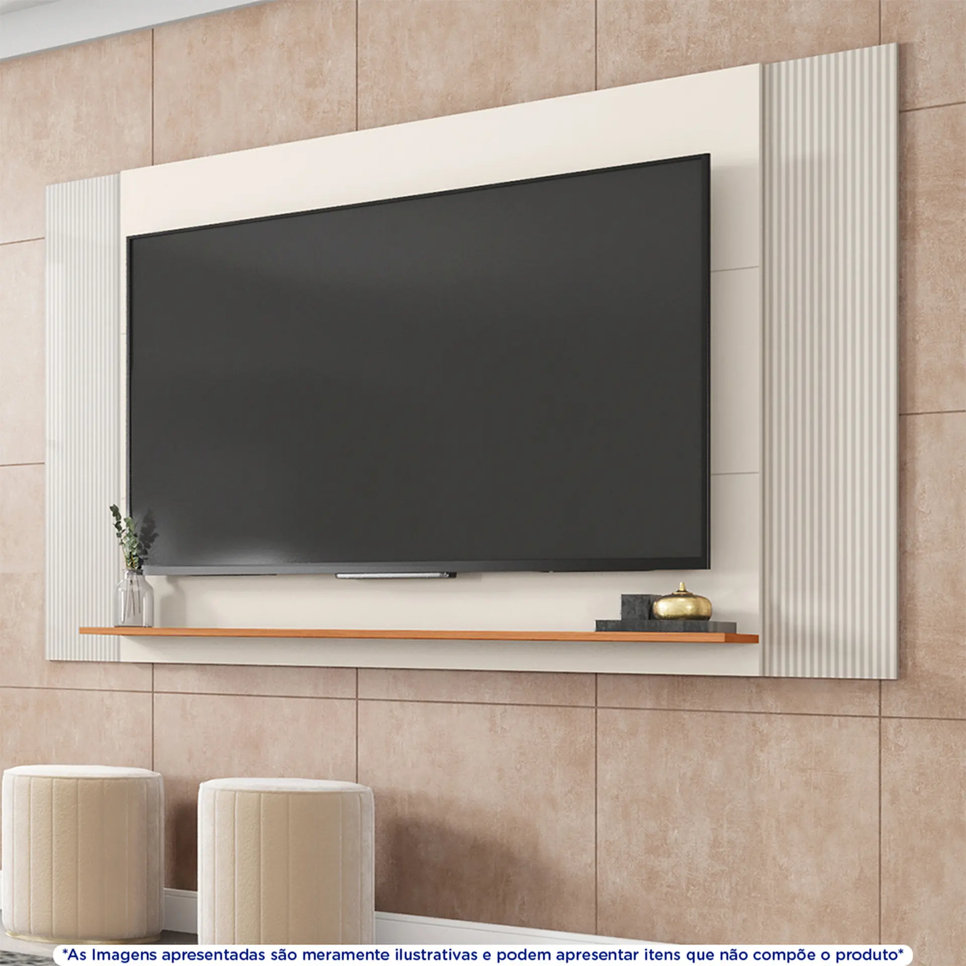 Painel para TV até 65" Extensível MDP Mondriano Caemmun - Off White/Freijó