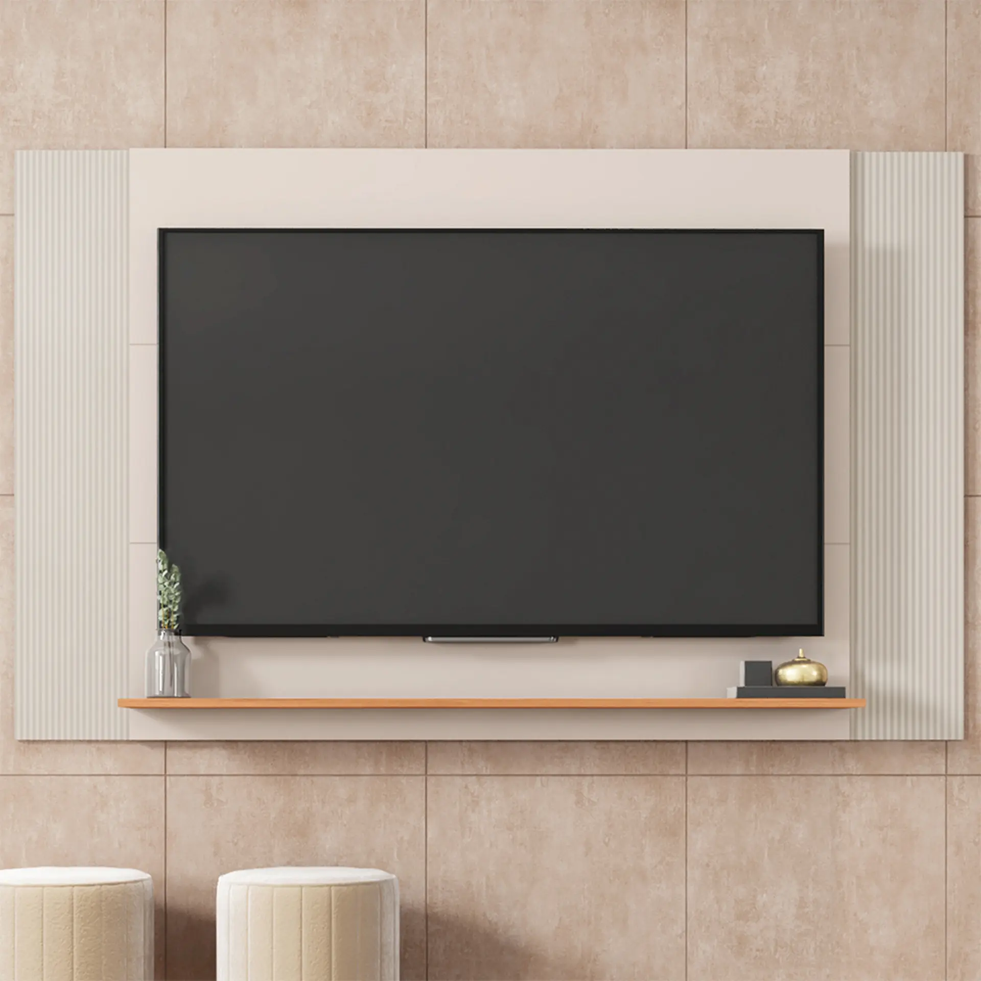 Painel para TV até 65" Extensível MDP Mondriano Caemmun - Off White/Freijó