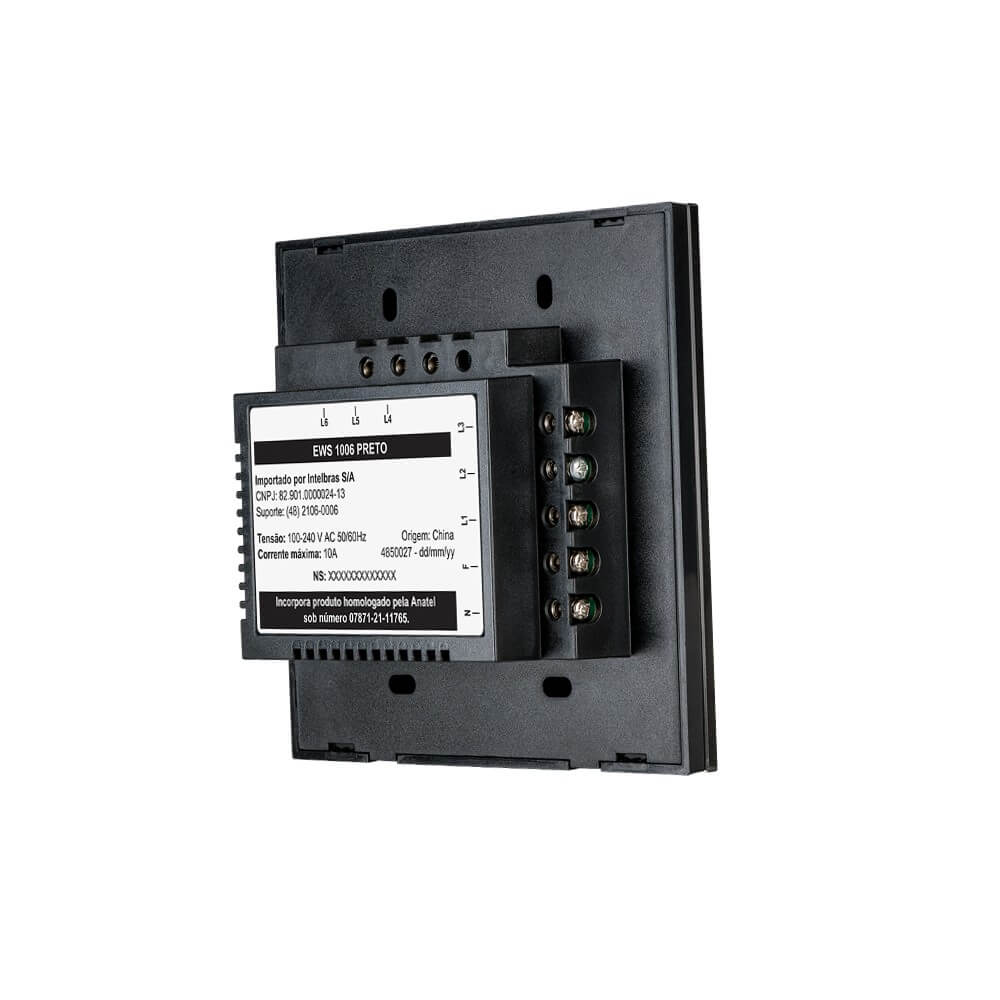 Interruptor Smart Wi-Fi Touch 6 Teclas Intelbras EWS 1006 Preto