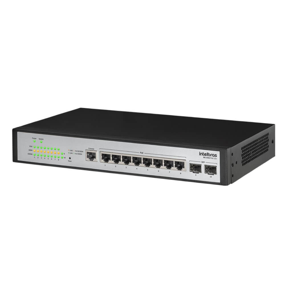 Switch Gerenciável 8 Portas Gigabit 2 Portas SFP SG 1002 PoE L2+ Intelbras
