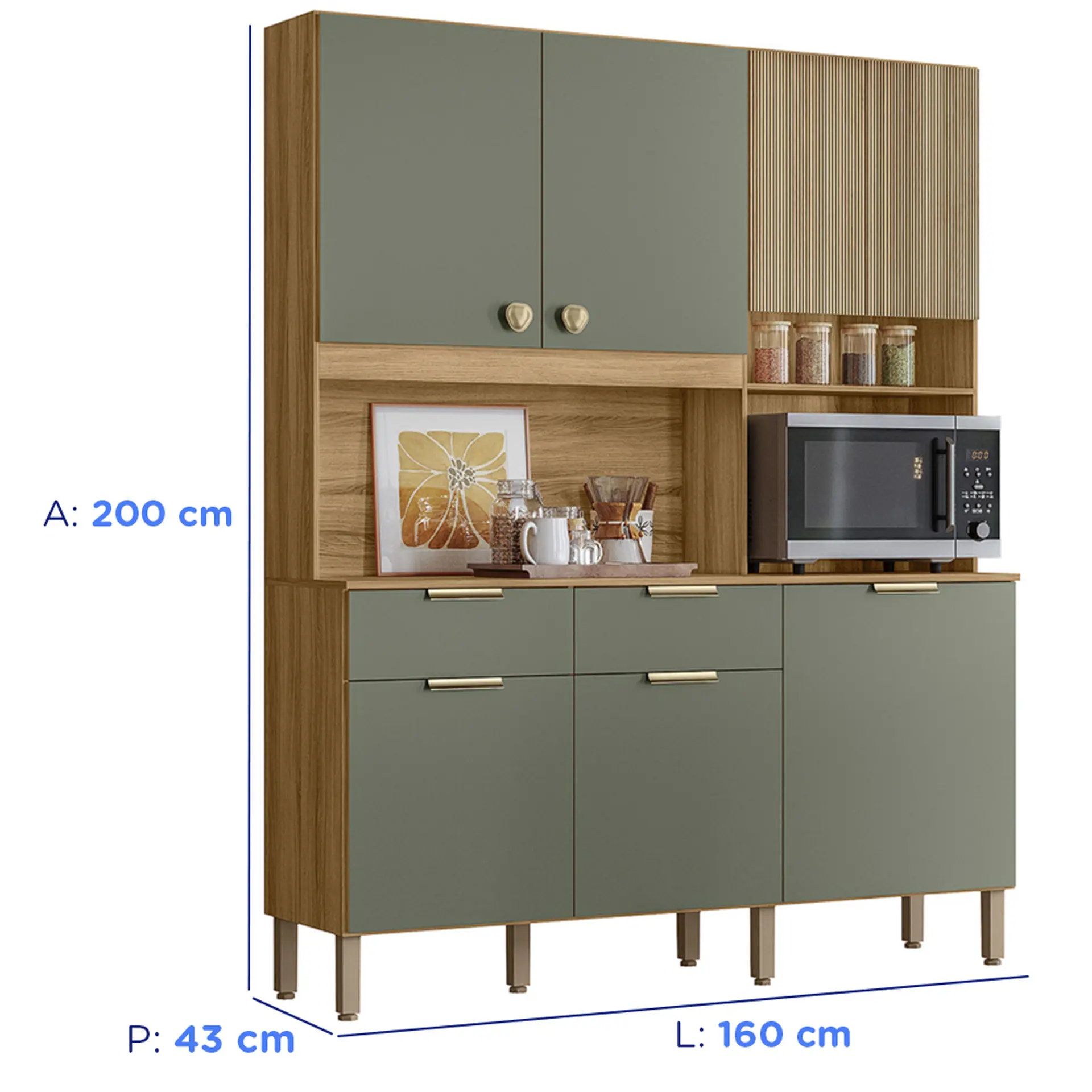 Cozinha Compacta 7 Portas 2 Gavetas em MDP Tropical Nicioli - Freijo/Verde/Ripado