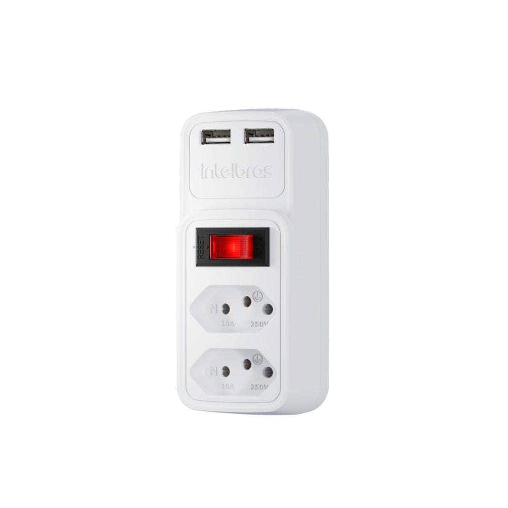 Adaptador Eletrônico Branco 2 Tomadas 2 USB EAC 202 Intelbras