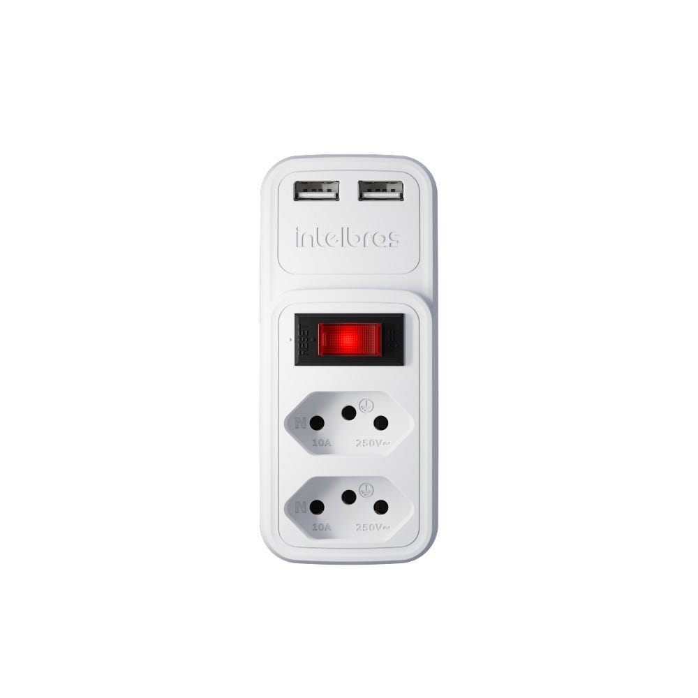Adaptador Eletrônico Branco 2 Tomadas 2 USB EAC 202 Intelbras