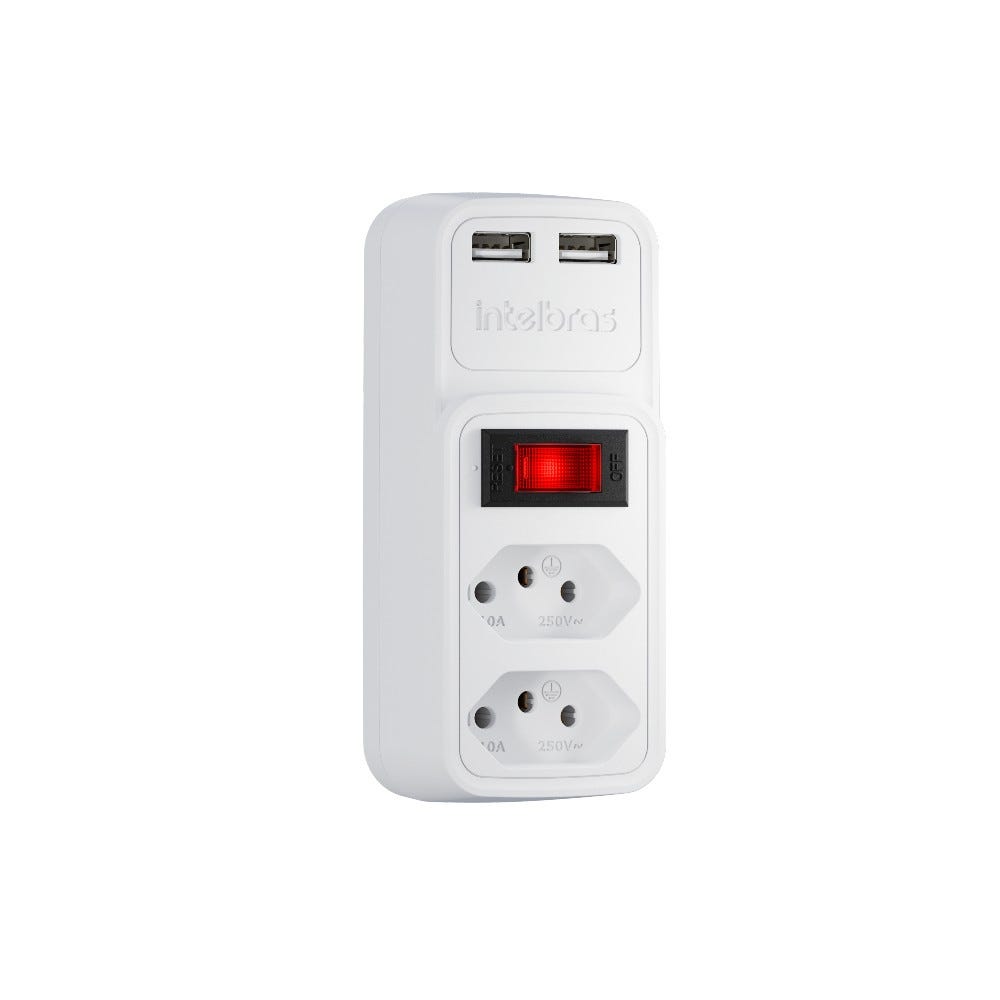 Adaptador Eletrônico Branco 2 Tomadas 2 USB EAC 202 Intelbras