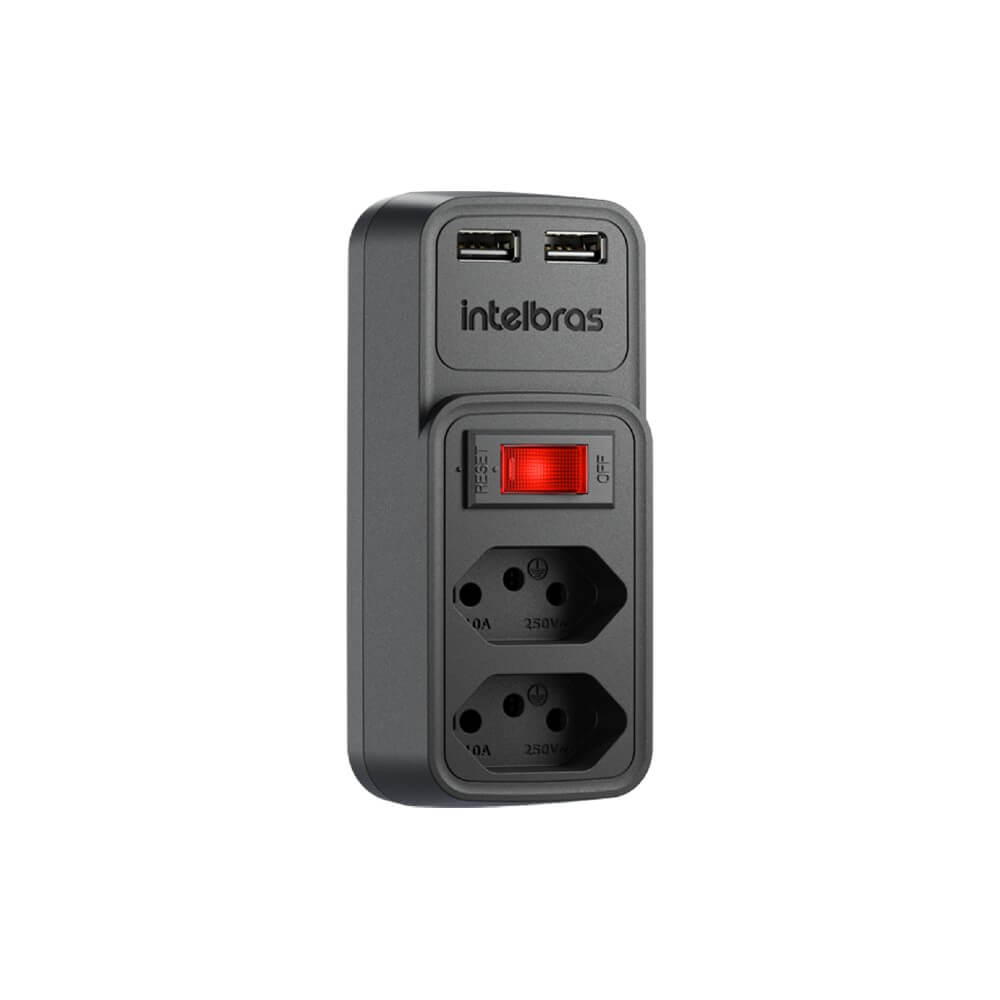 Adaptador Eletrônico Preto 2 Tomadas 2 USB EAC 202 Intelbras