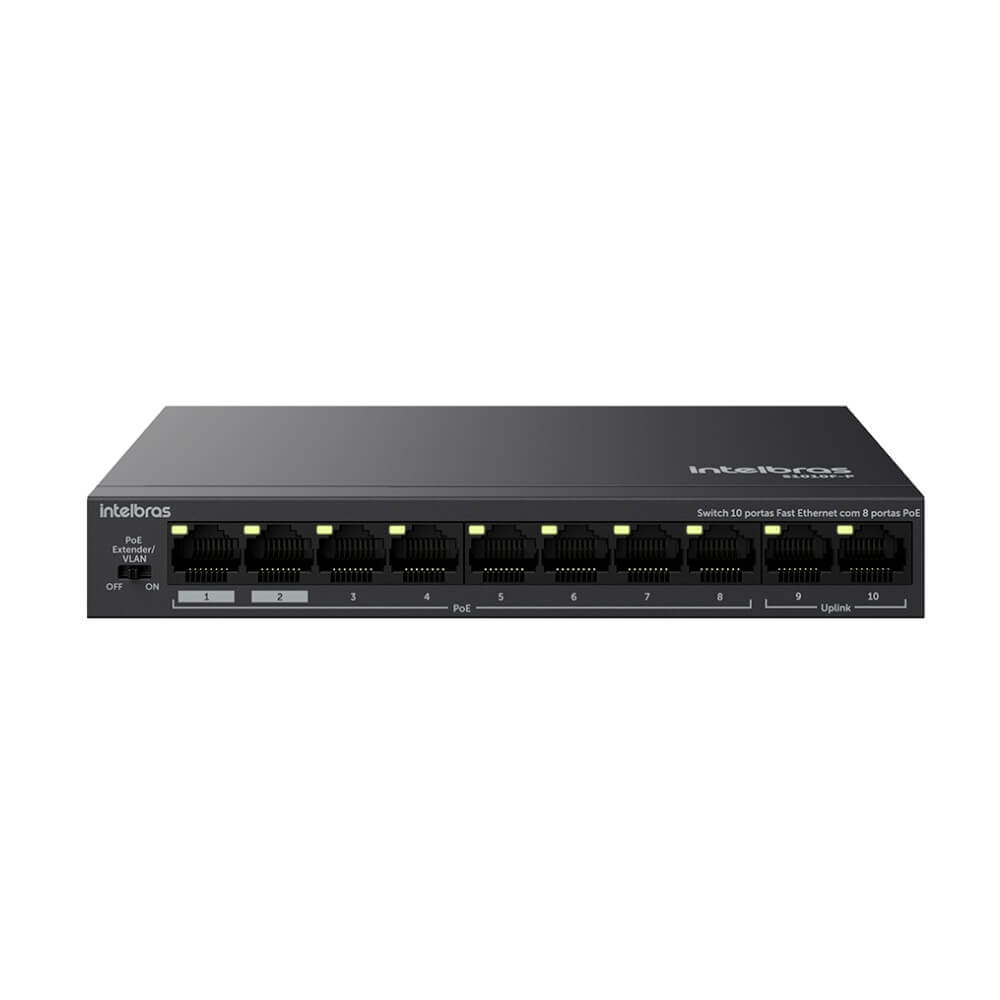 Switch 10 Portas Fast Ethernet com 8 Portas PoE+ Intelbras S1010F P