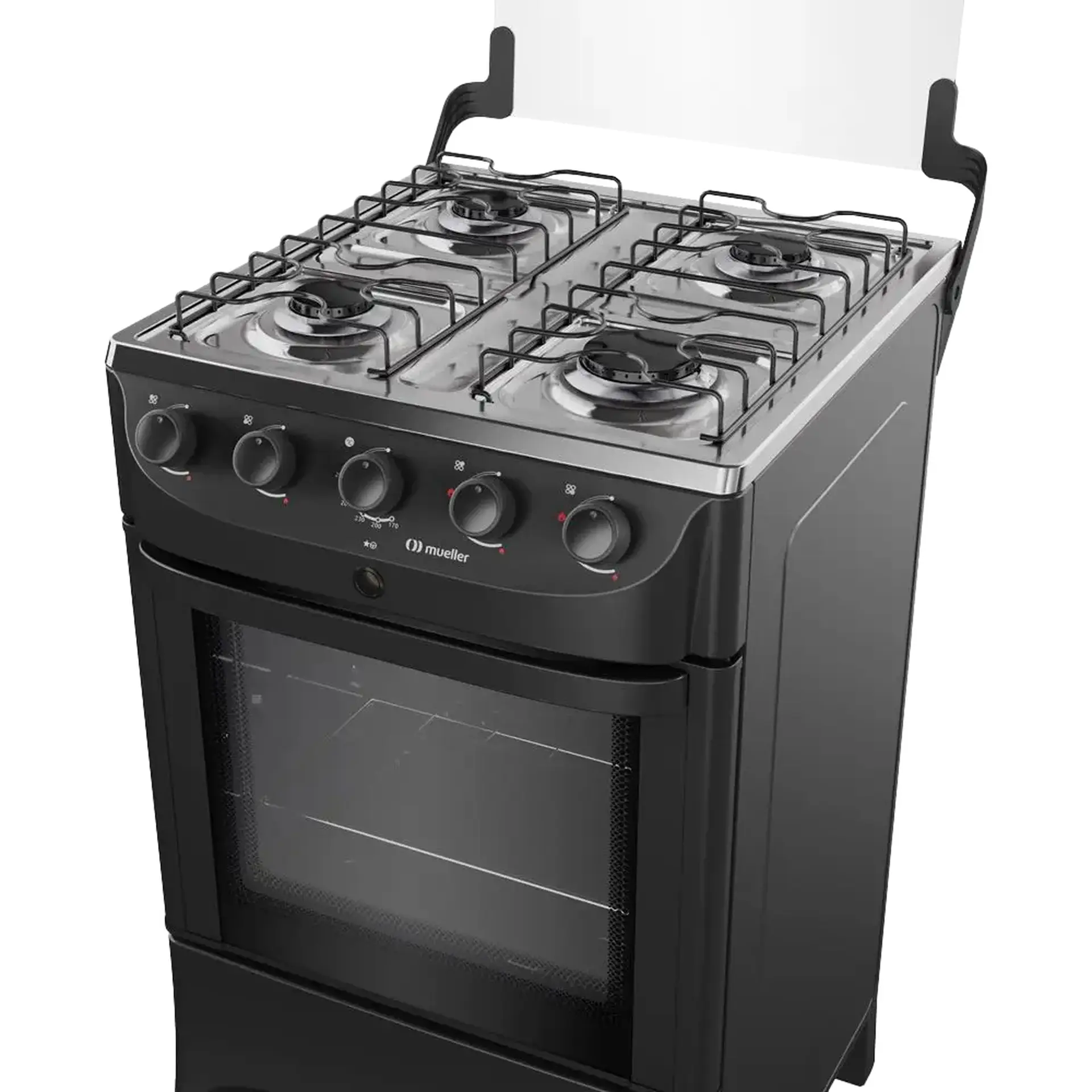 Fogão Mueller MFI4BB 4 Bocas Automático Mesa de Inox Forno 48,1L - Preto Fosco - Bivolt