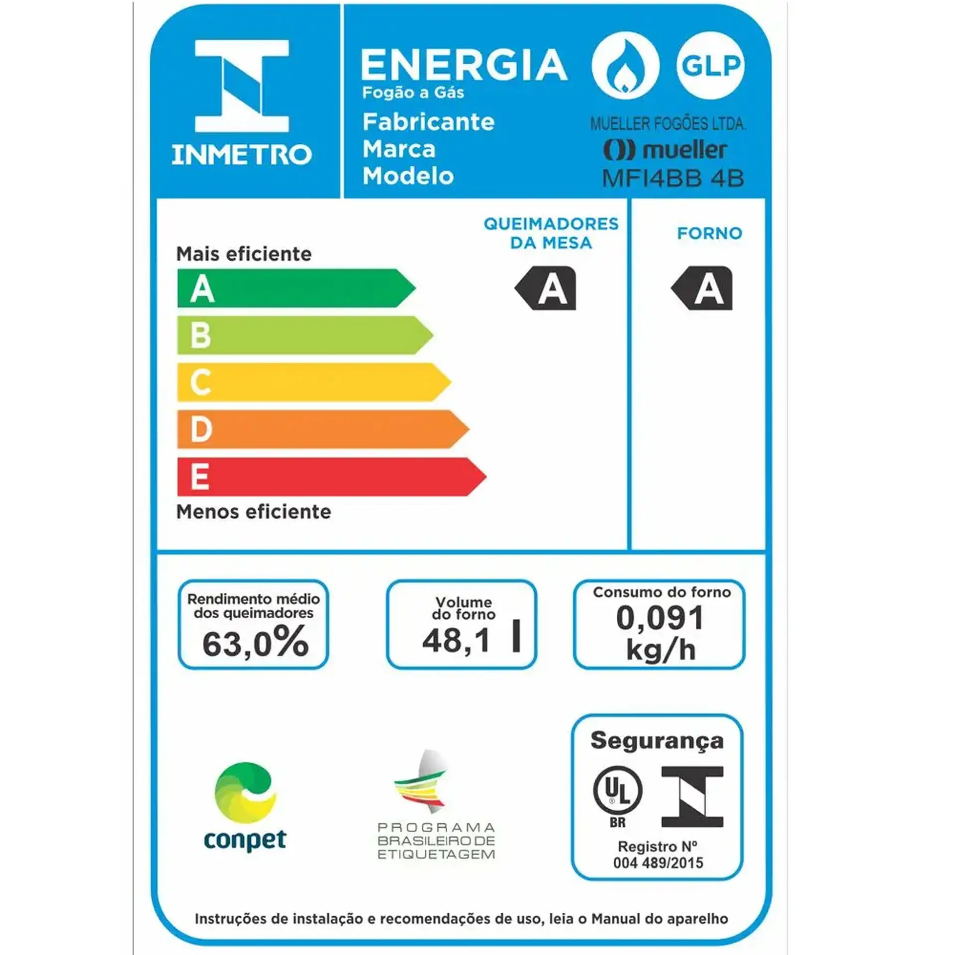Fogão Mueller MFI4BB 4 Bocas Automático Mesa de Inox Forno 48,1L - Preto Fosco - Bivolt