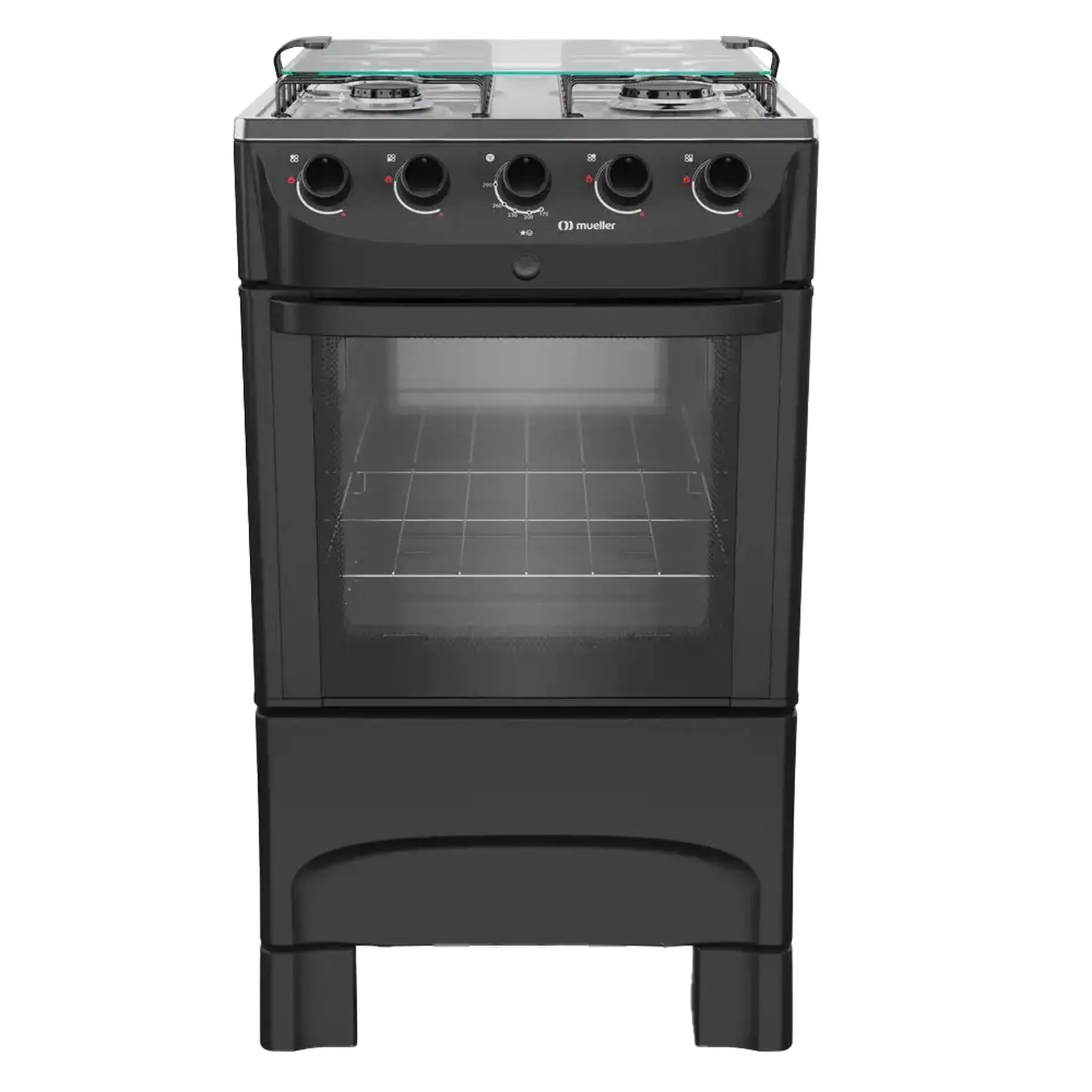 Fogão Mueller MFI4BB 4 Bocas Automático Mesa de Inox Forno 48,1L - Preto Fosco - Bivolt
