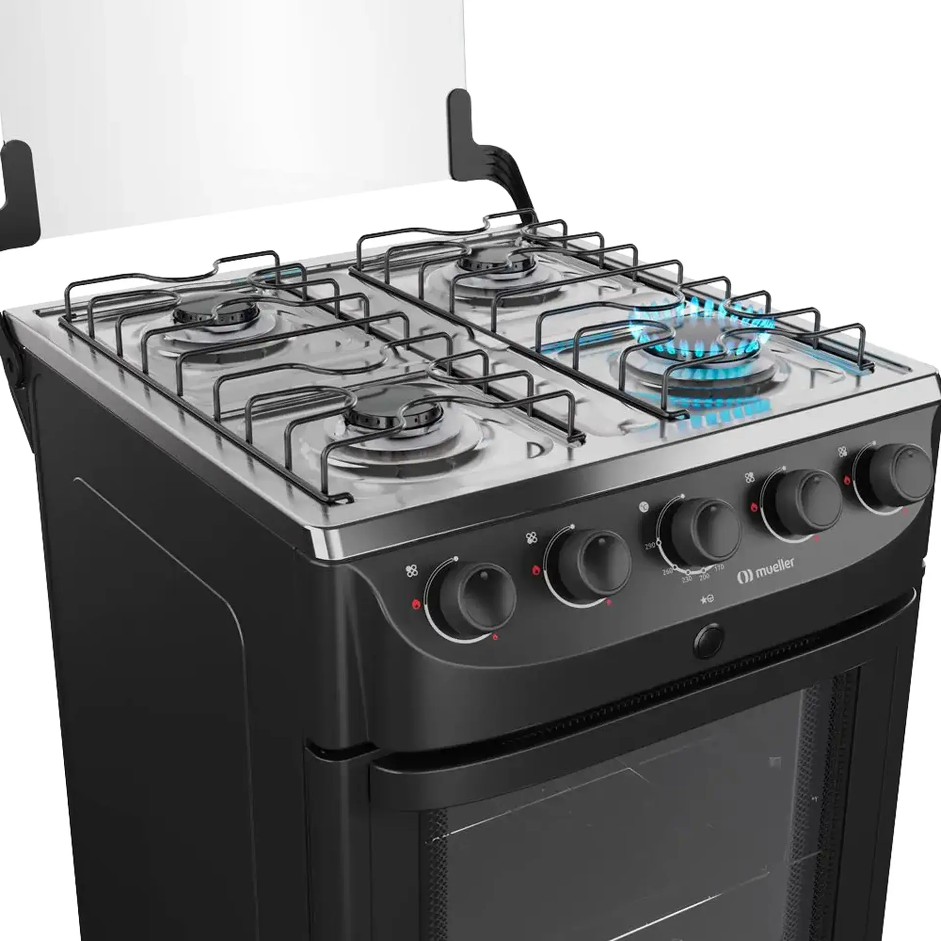 Fogão Mueller MFI4BB 4 Bocas Automático Mesa de Inox Forno 48,1L - Preto Fosco - Bivolt