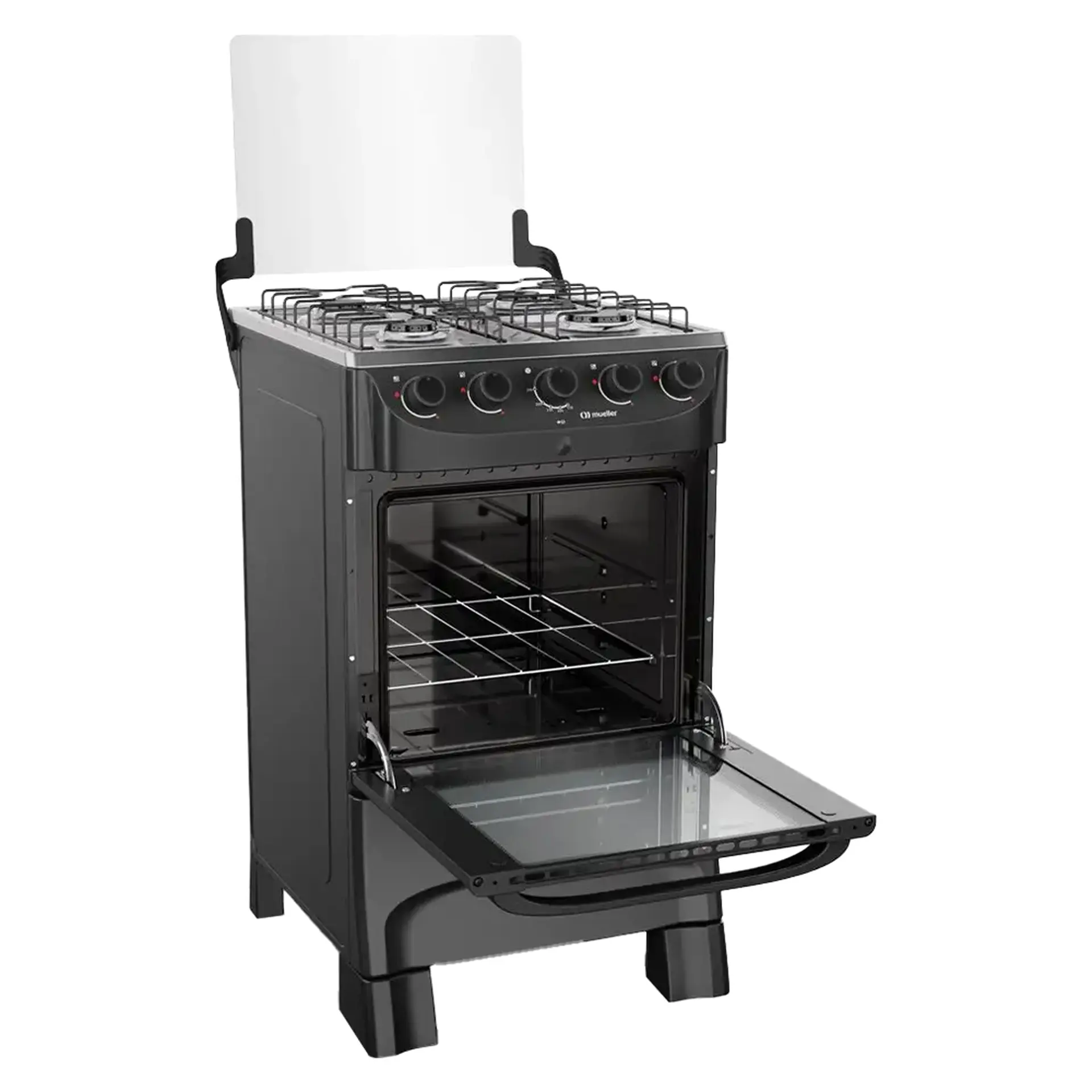 Fogão Mueller MFI4BB 4 Bocas Automático Mesa de Inox Forno 48,1L - Preto Fosco - Bivolt
