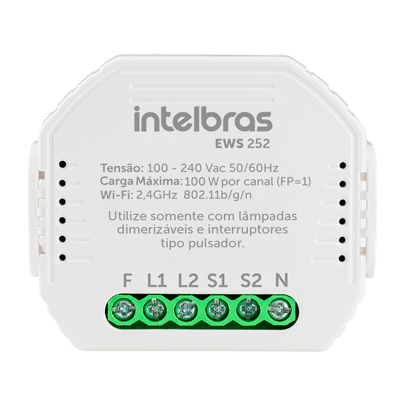 Minicontrolador Dimmer Smart Wi-Fi Para 2 Interruptores Intelbras EWS 252